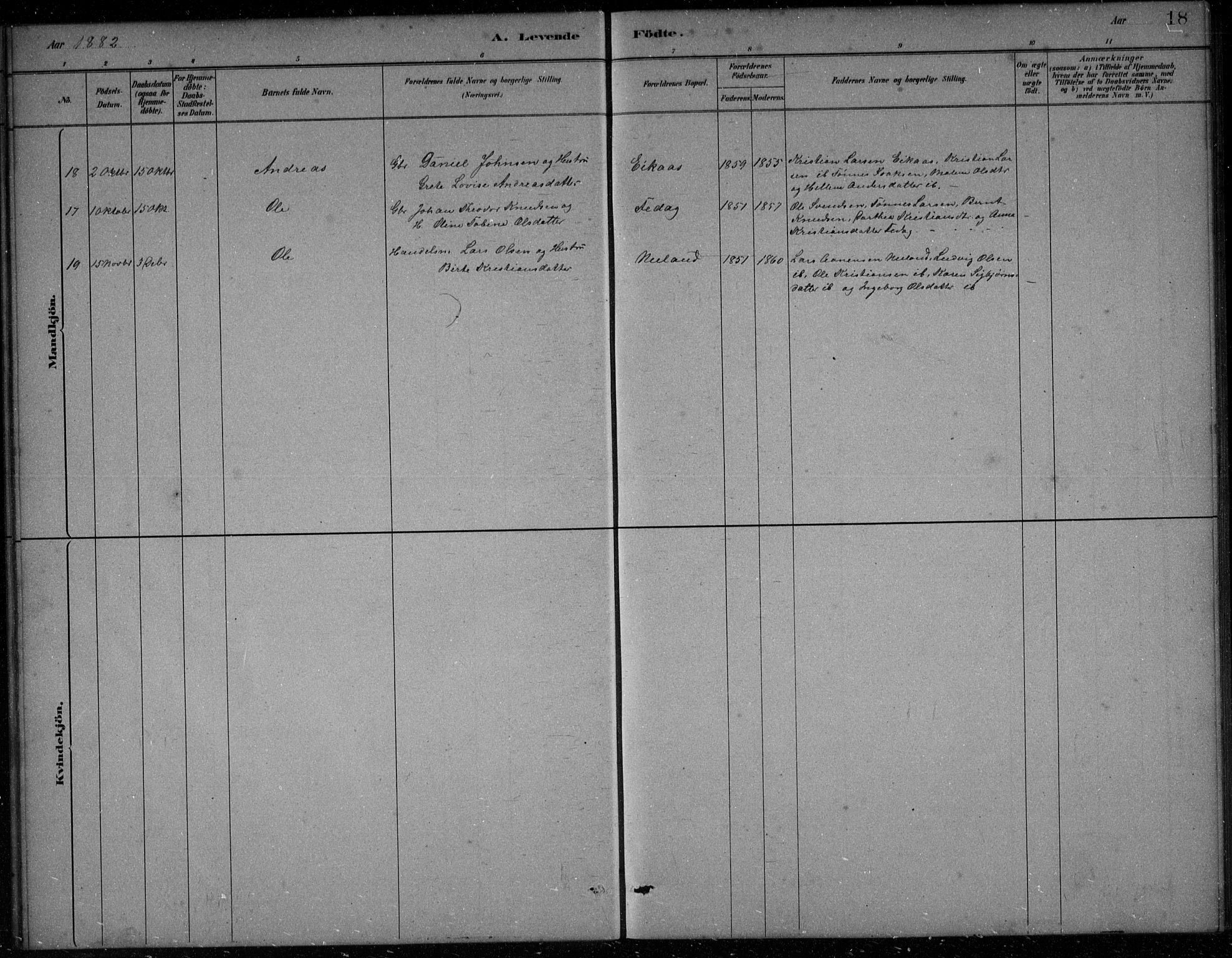 Bakke sokneprestkontor, AV/SAK-1111-0002/F/Fb/Fbb/L0003: Parish register (copy) no. B 3, 1878-1896, p. 18