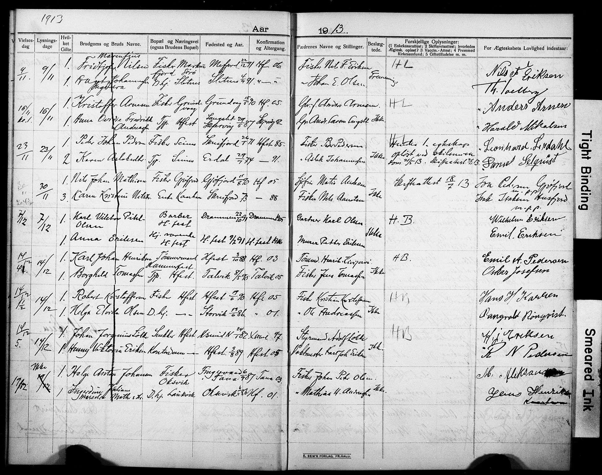 Hammerfest sokneprestkontor, AV/SATØ-S-1347/I/Ib/L0072: Banns register no. 72, 1912-1918