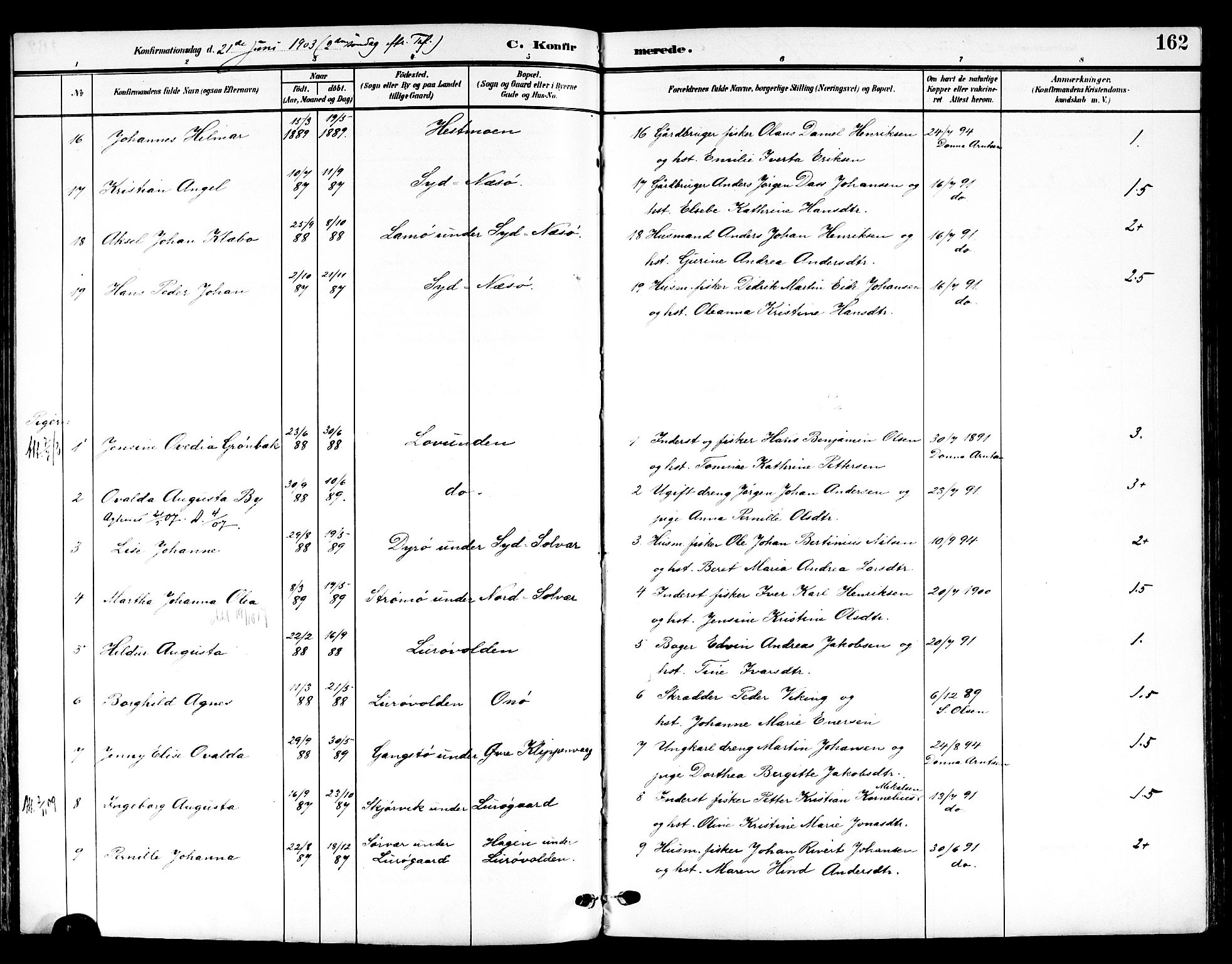 Ministerialprotokoller, klokkerbøker og fødselsregistre - Nordland, AV/SAT-A-1459/839/L0569: Parish register (official) no. 839A06, 1903-1922, p. 162