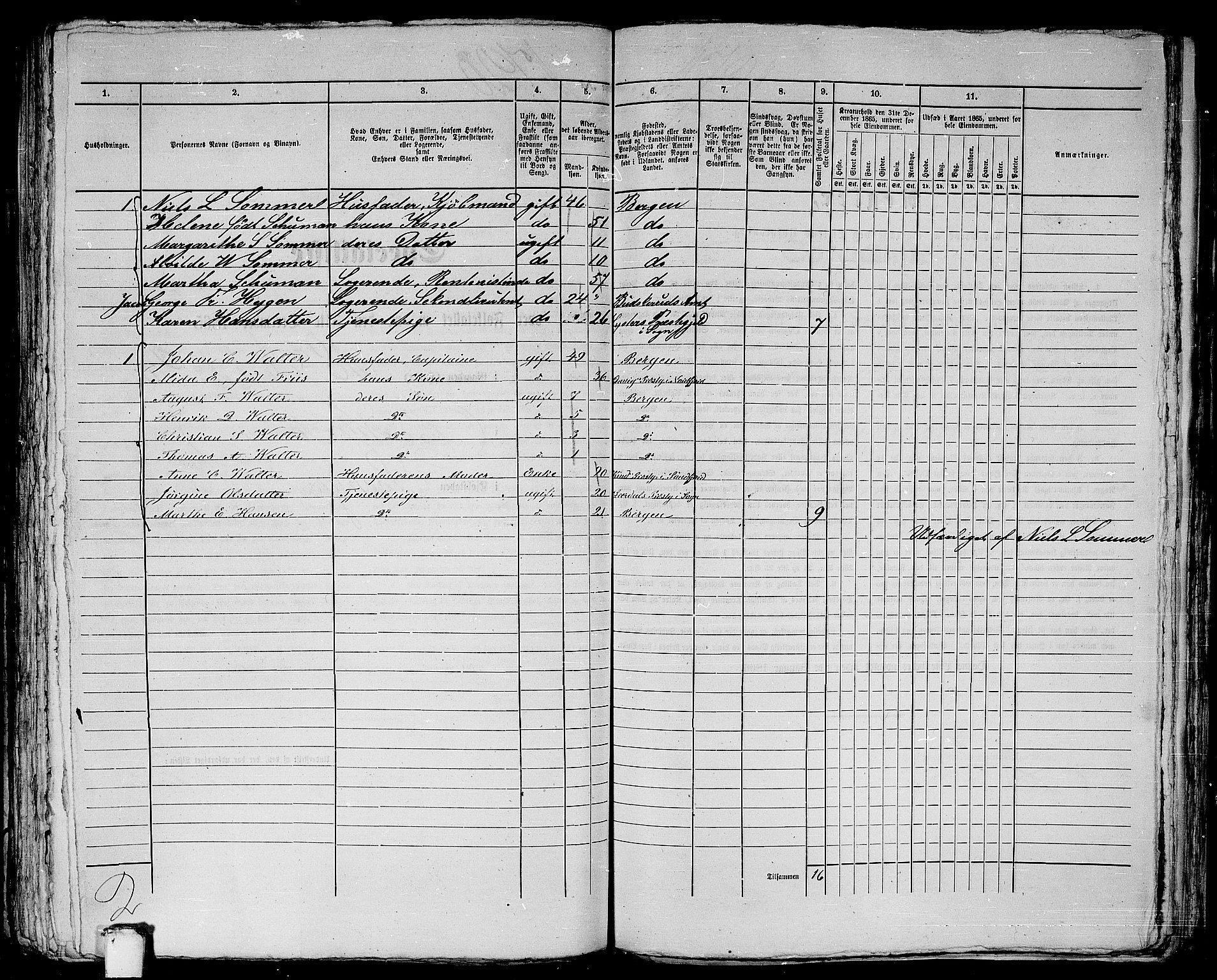 RA, 1865 census for Bergen, 1865, p. 3522