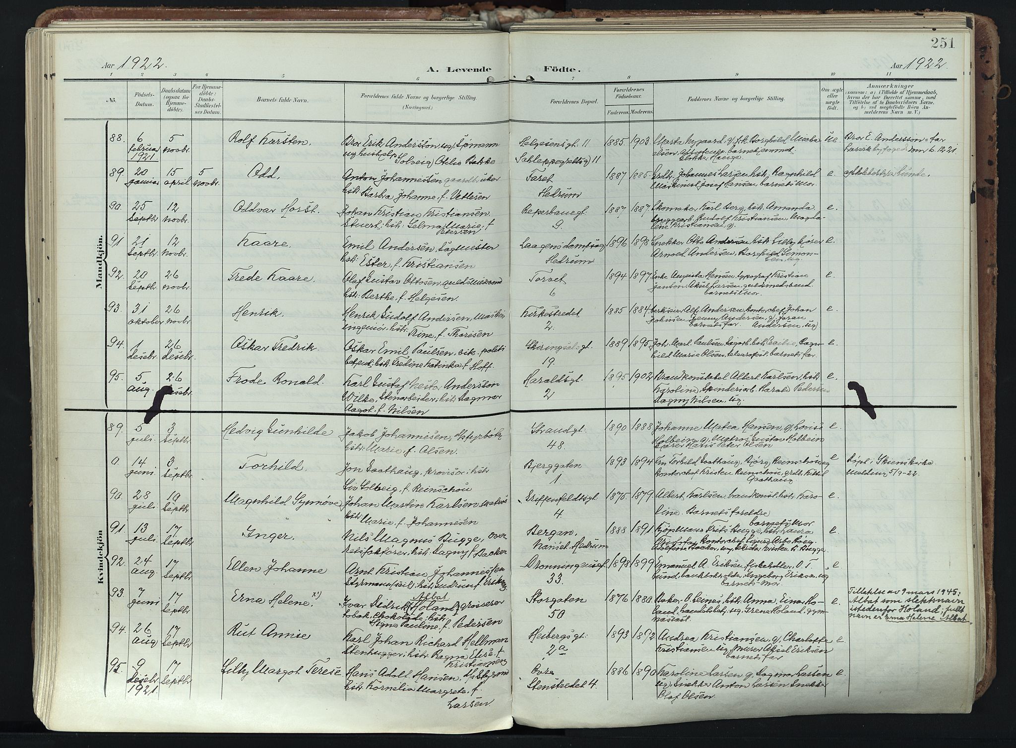 Larvik kirkebøker, AV/SAKO-A-352/F/Fa/L0012: Parish register (official) no. I 12, 1905-1933, p. 251