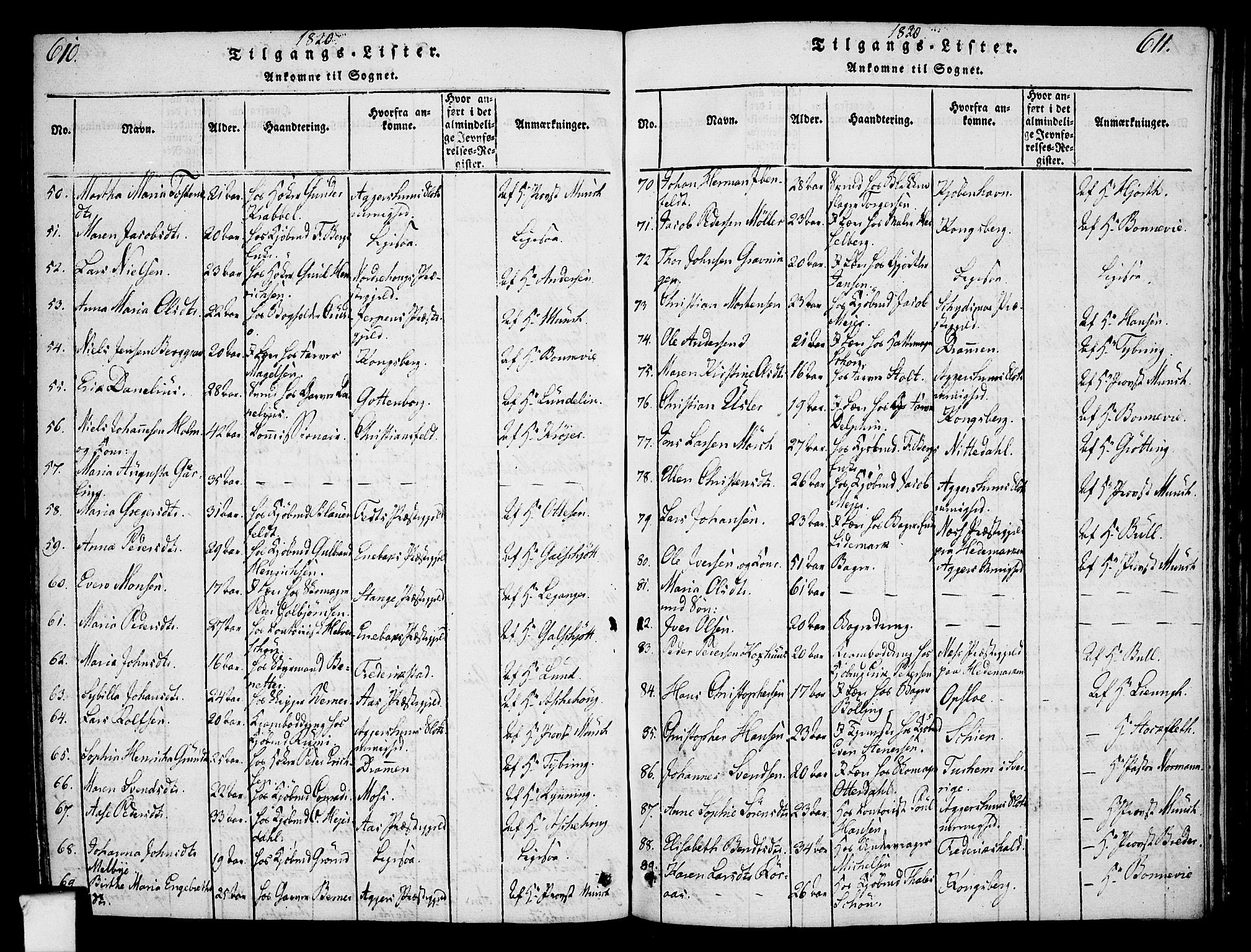 Oslo domkirke Kirkebøker, SAO/A-10752/F/Fa/L0007: Parish register (official) no. 7, 1817-1824, p. 610-611
