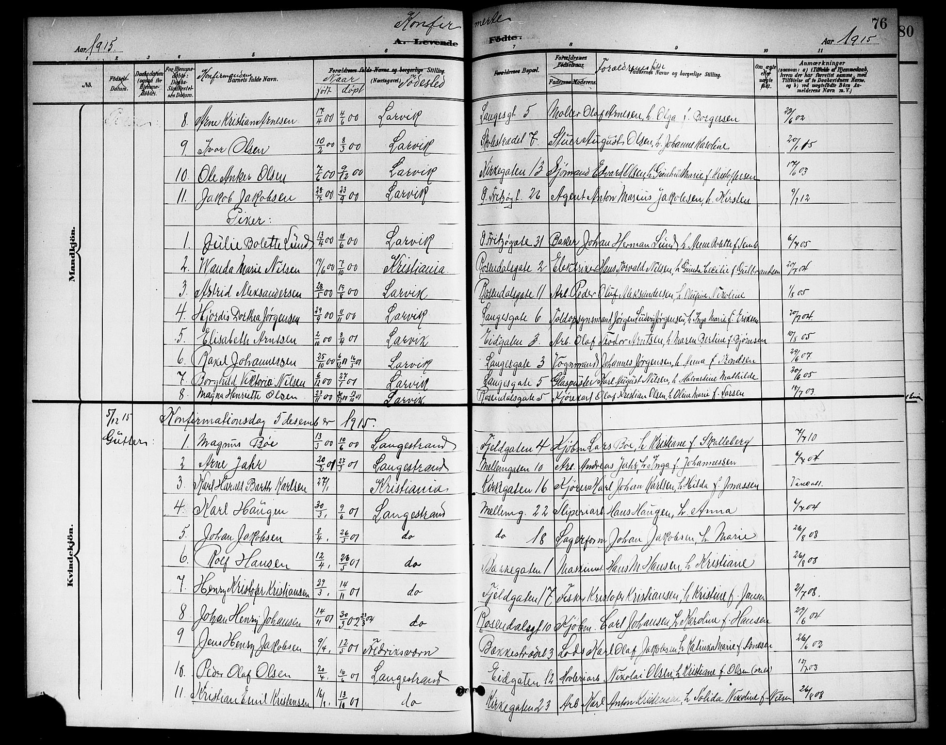 Larvik kirkebøker, SAKO/A-352/G/Gb/L0004: Parish register (copy) no. II 4, 1899-1919, p. 76