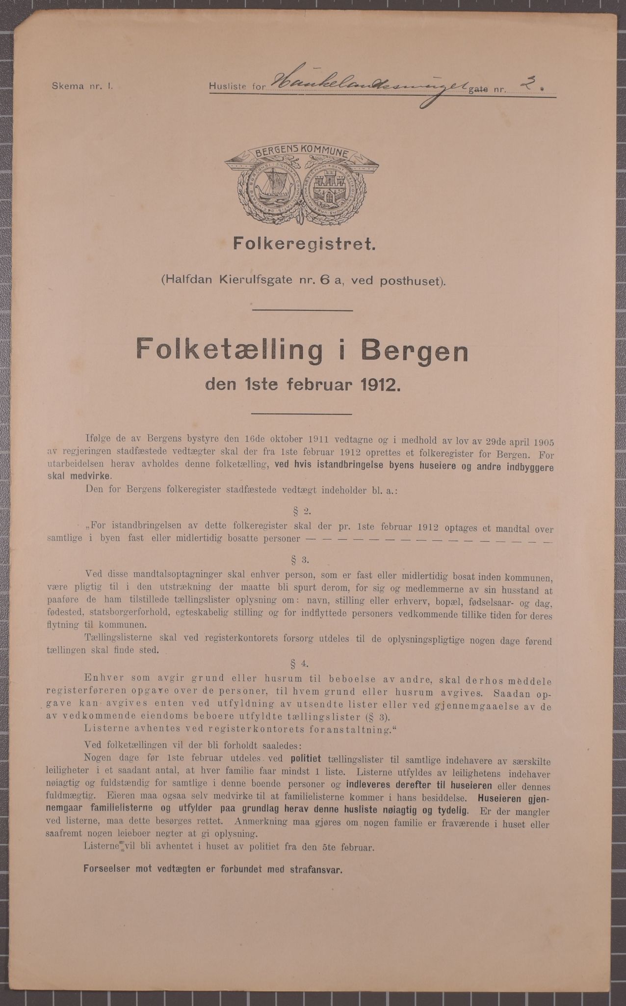 SAB, Municipal Census 1912 for Bergen, 1912, p. 1729