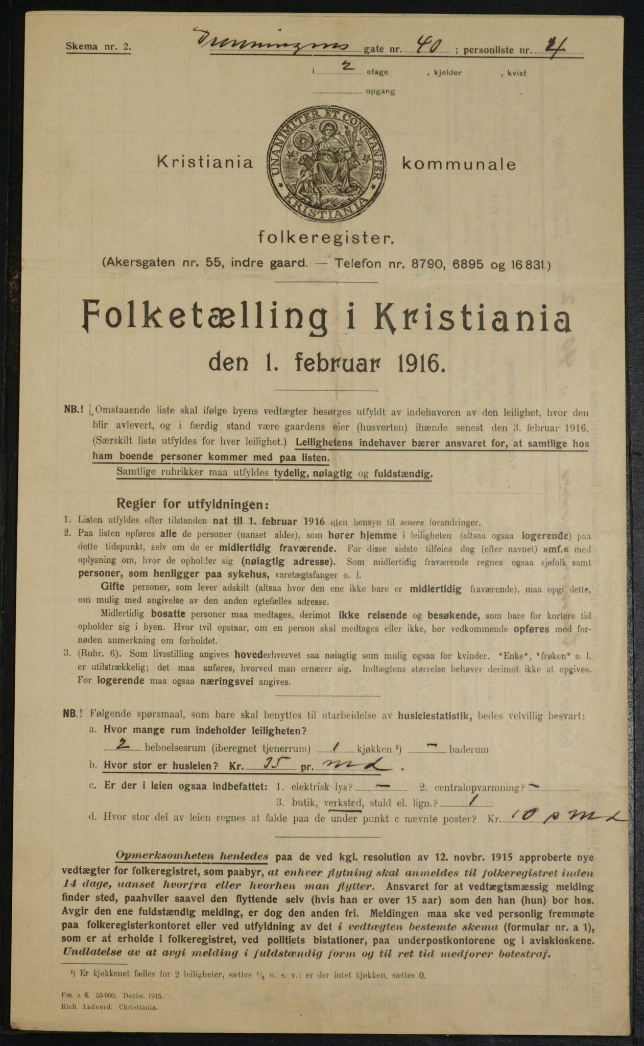 OBA, Municipal Census 1916 for Kristiania, 1916, p. 17482