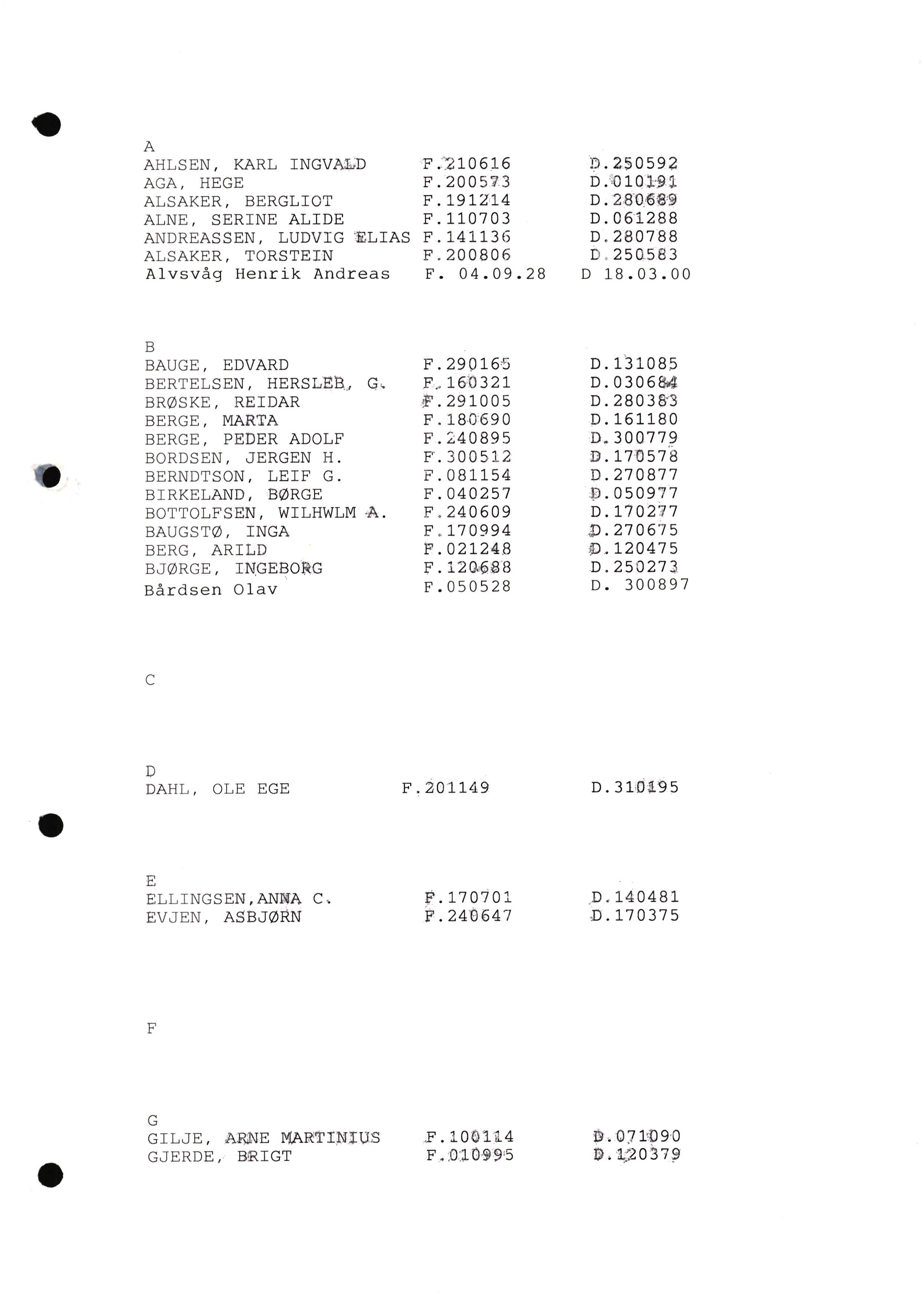 Lensmannen i Etne, AV/SAB-A-31601/0006/L0011/0002: Dødsfallprotokoll / Dødsfall utanom bustadsdistriktet, 1973-2003, p. 1