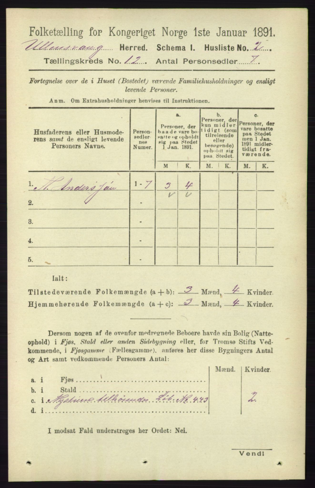 RA, 1891 census for 1230 Ullensvang, 1891, p. 4597