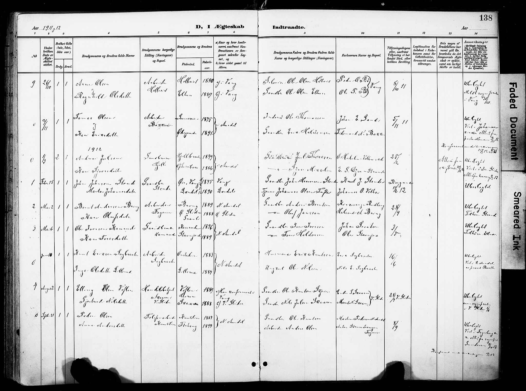 Nord-Aurdal prestekontor, SAH/PREST-132/H/Ha/Haa/L0014: Parish register (official) no. 14, 1896-1912, p. 138