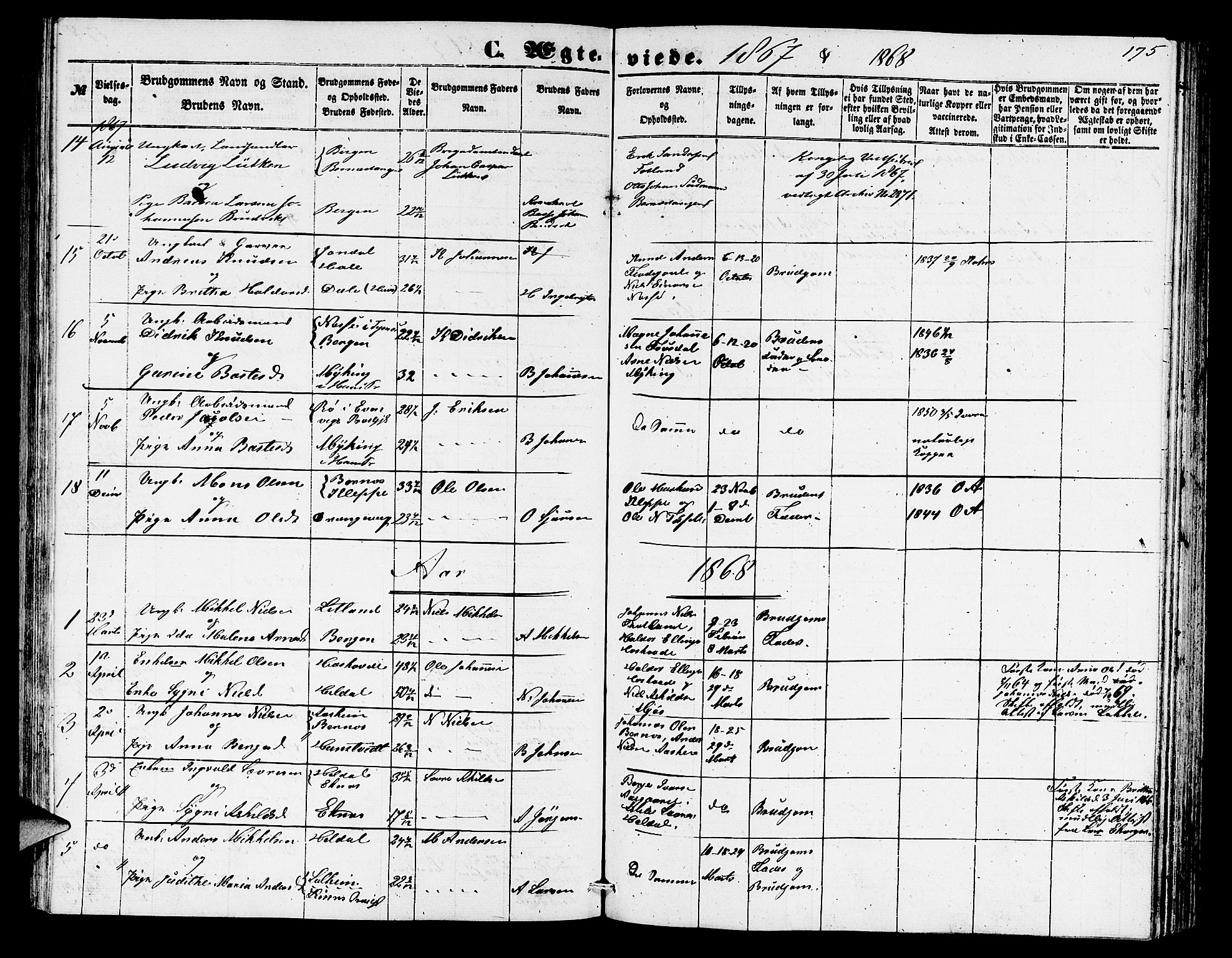 Hosanger sokneprestembete, AV/SAB-A-75801/H/Hab: Parish register (copy) no. A 2, 1857-1881, p. 175