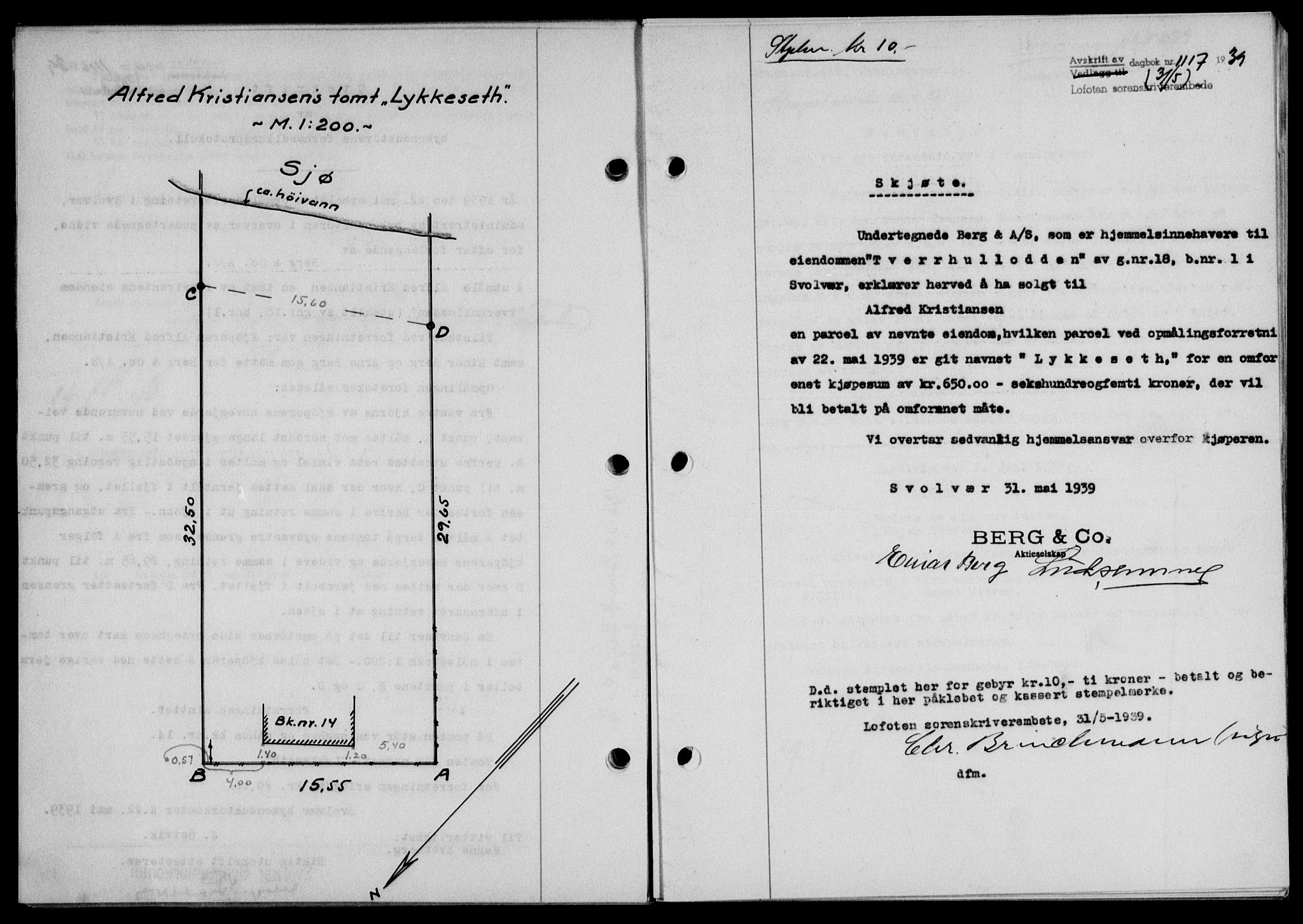 Lofoten sorenskriveri, SAT/A-0017/1/2/2C/L0005a: Mortgage book no. 5a, 1939-1939, Diary no: : 1117/1939