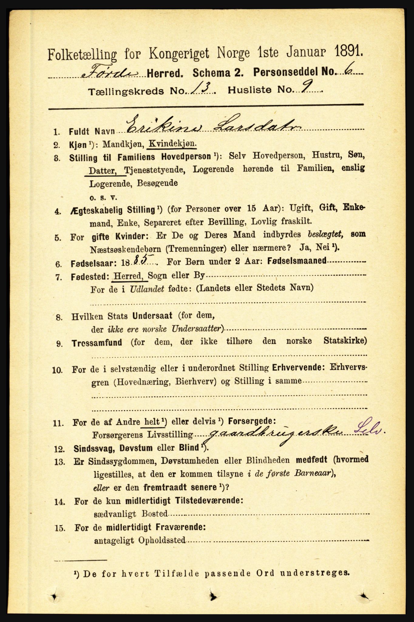 RA, 1891 census for 1432 Førde, 1891, p. 4631