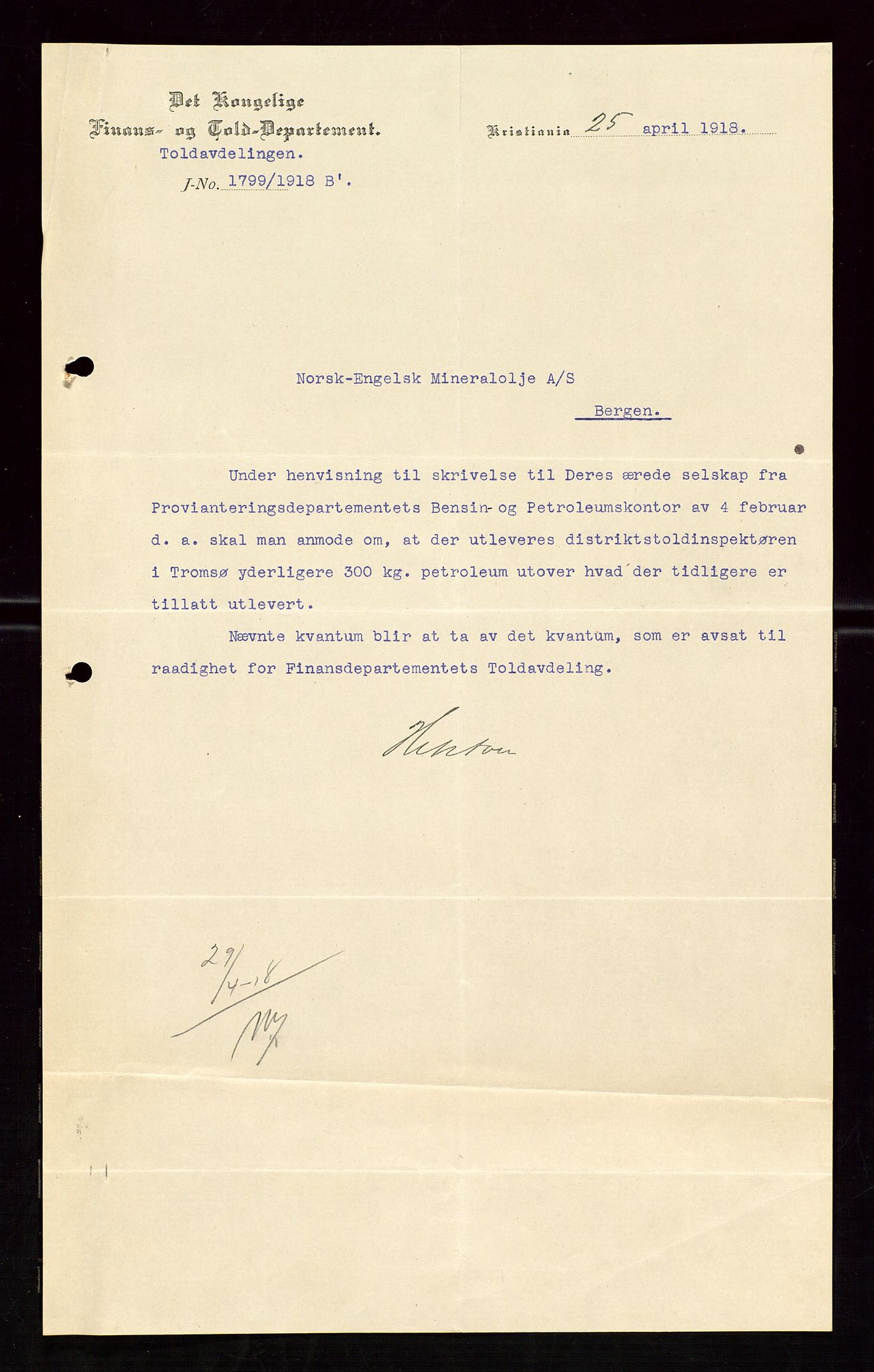 Pa 1521 - A/S Norske Shell, AV/SAST-A-101915/E/Ea/Eaa/L0005: Sjefskorrespondanse, 1918, p. 145