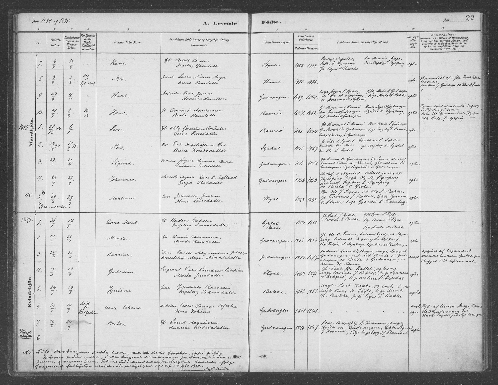 Aurland sokneprestembete, SAB/A-99937/H/Ha/Had/L0001: Parish register (official) no. D  1, 1880-1903, p. 22