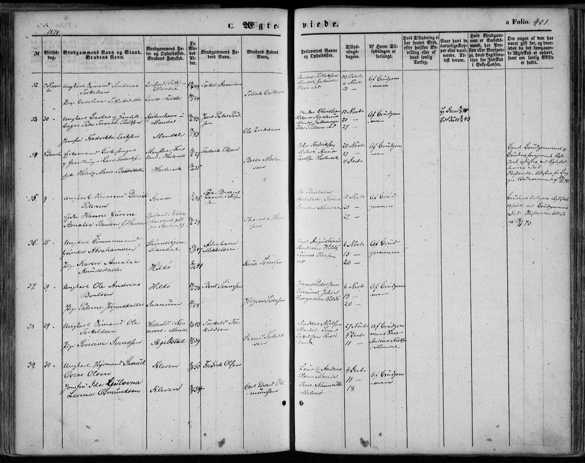 Mandal sokneprestkontor, AV/SAK-1111-0030/F/Fa/Faa/L0014: Parish register (official) no. A 14, 1859-1872, p. 401