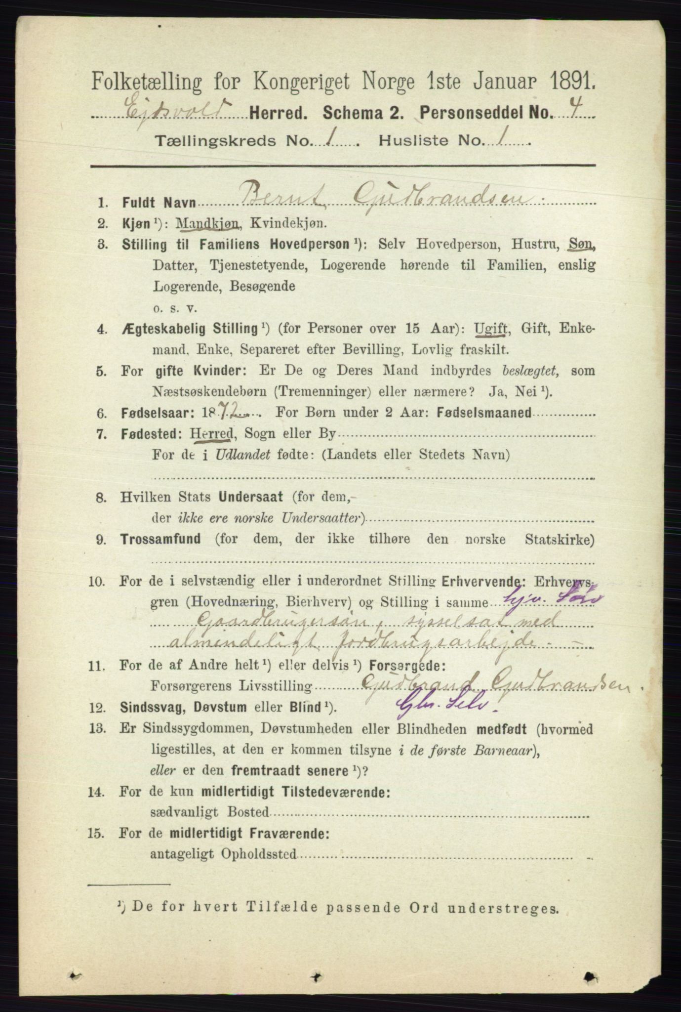 RA, 1891 census for 0237 Eidsvoll, 1891, p. 199