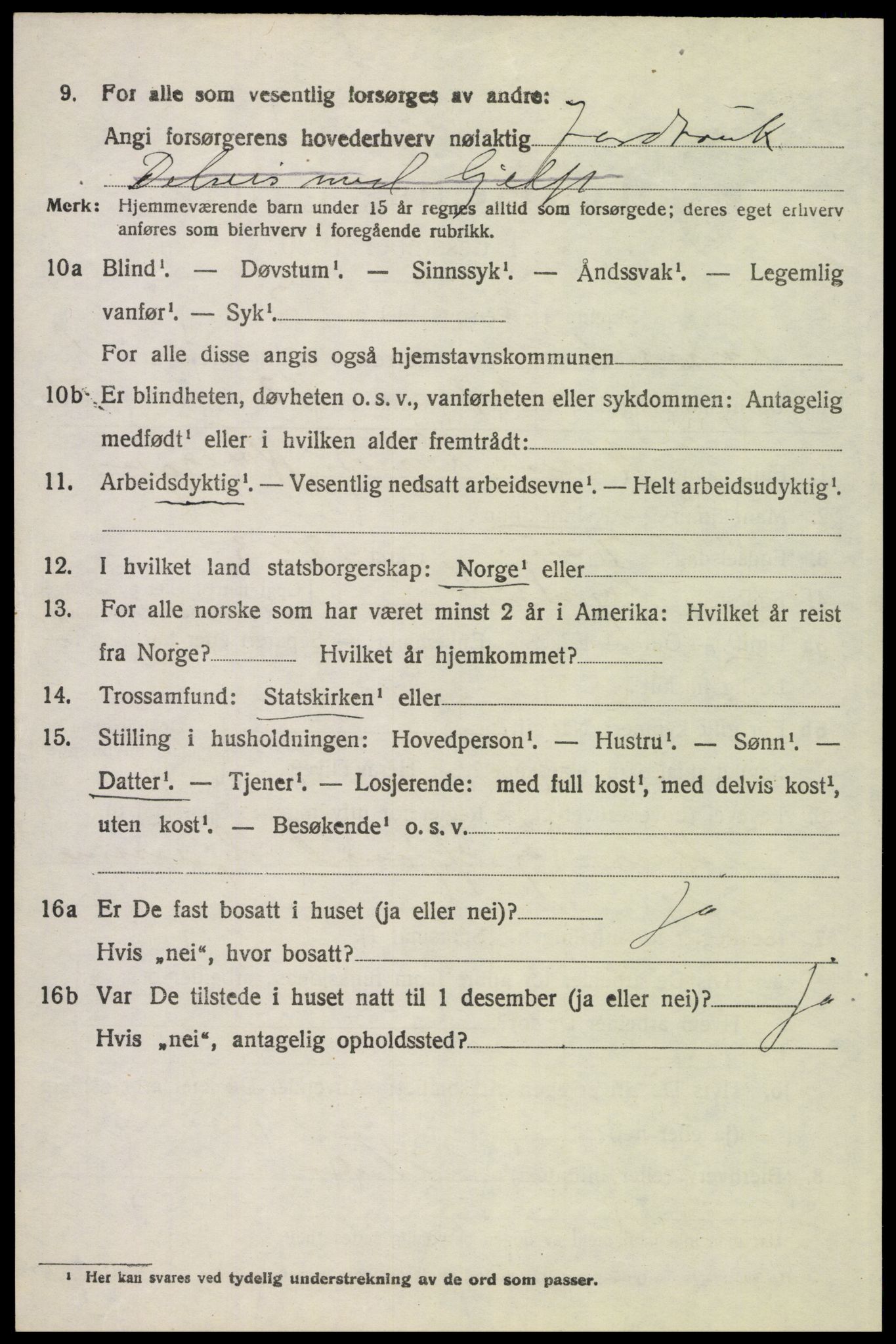 SAH, 1920 census for Tynset, 1920, p. 9219