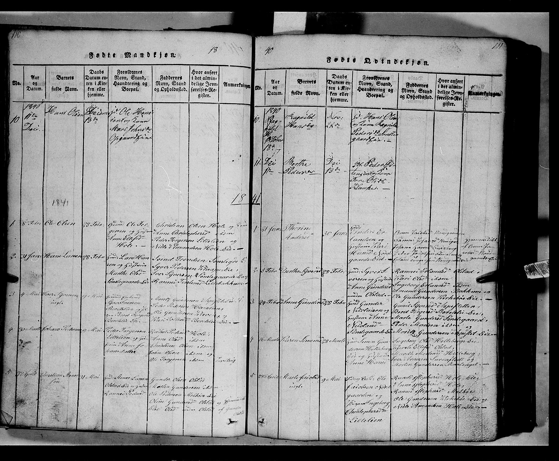 Gausdal prestekontor, SAH/PREST-090/H/Ha/Hab/L0002: Parish register (copy) no. 2, 1818-1874, p. 110-111