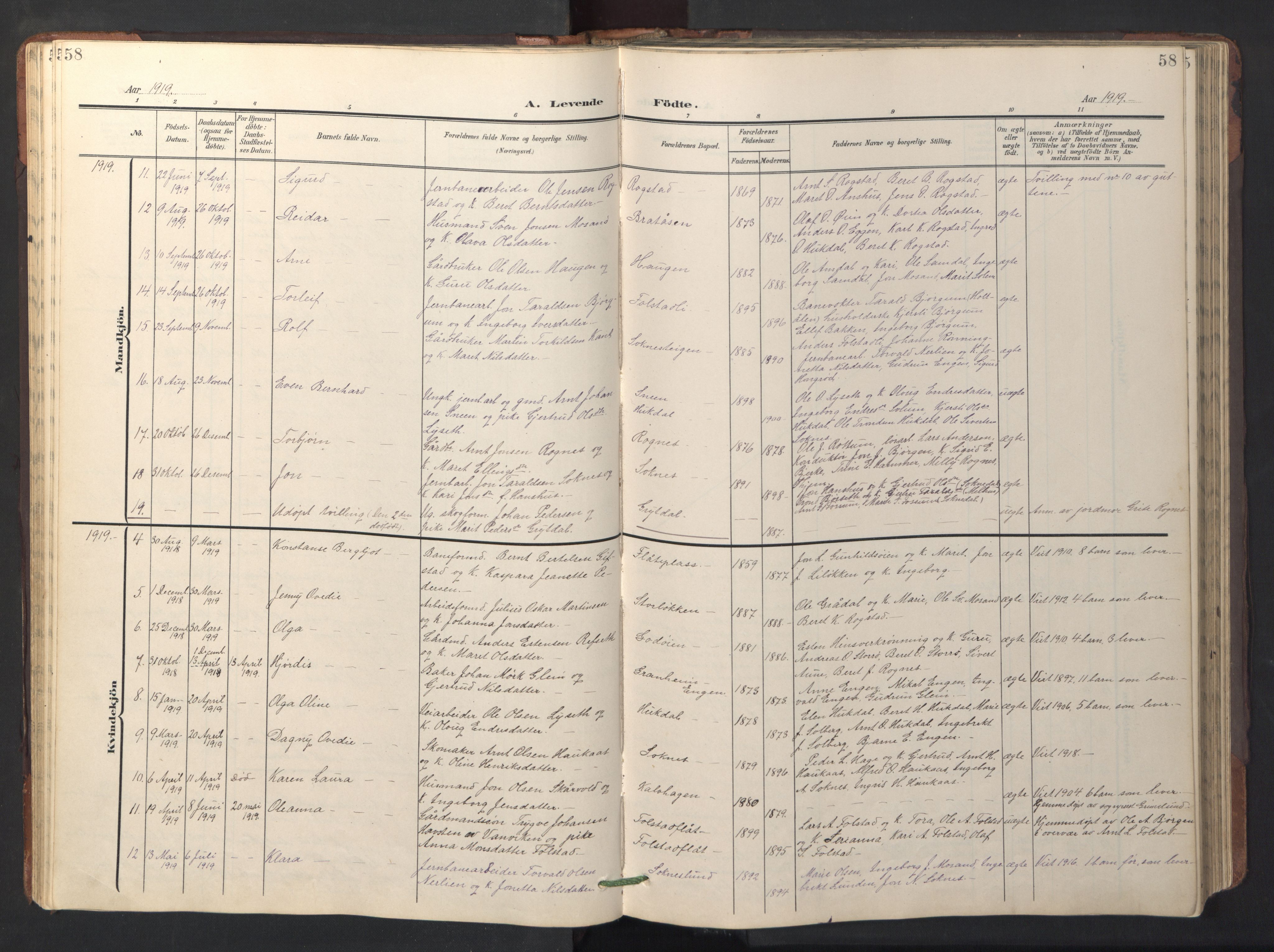 Ministerialprotokoller, klokkerbøker og fødselsregistre - Sør-Trøndelag, SAT/A-1456/687/L1019: Parish register (copy) no. 687C03, 1904-1931, p. 58