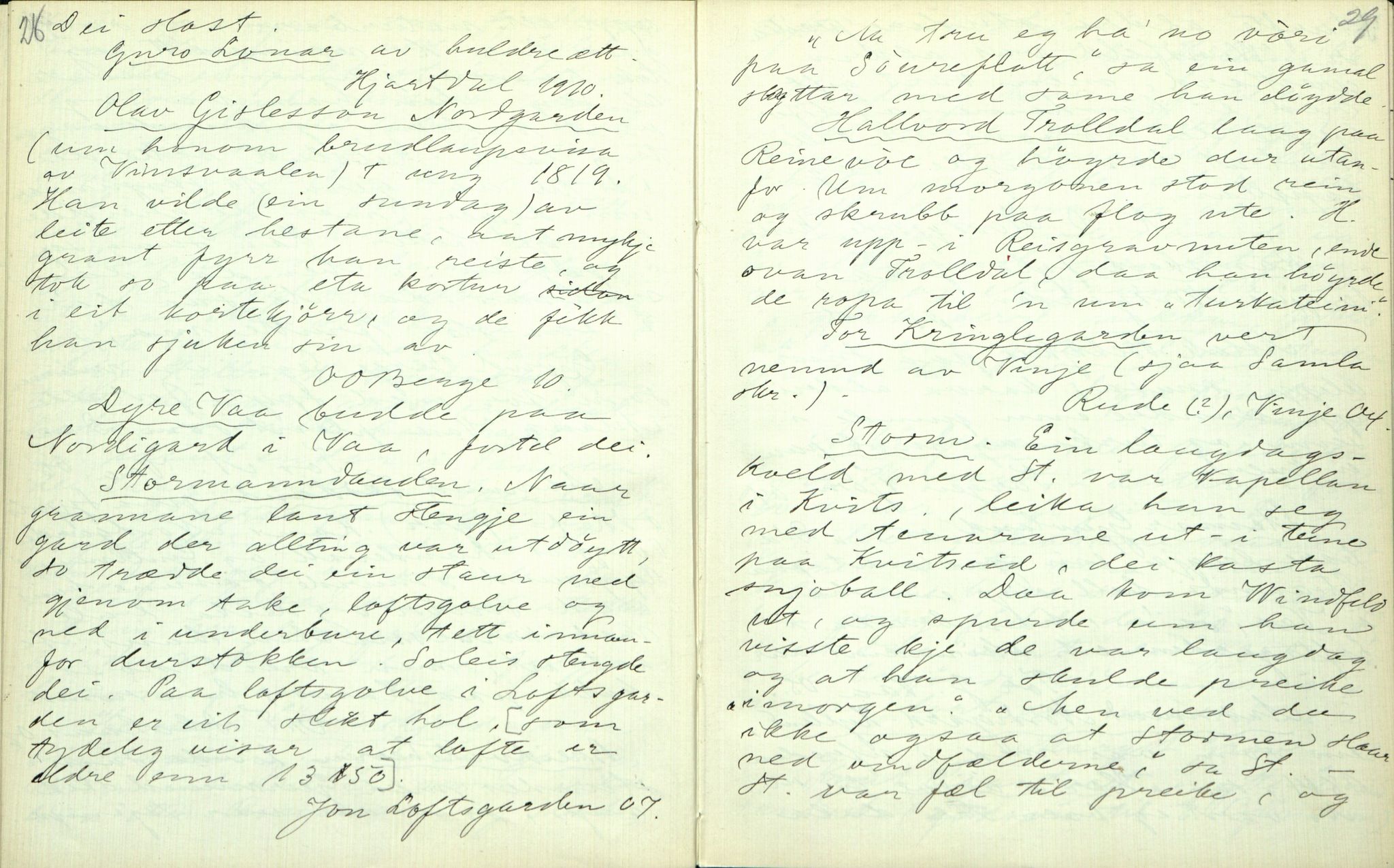 Rikard Berge, TEMU/TGM-A-1003/F/L0003/0004: 061-100 Innholdslister / 64 Segnir og sogur m.m., 1910, p. 28-29