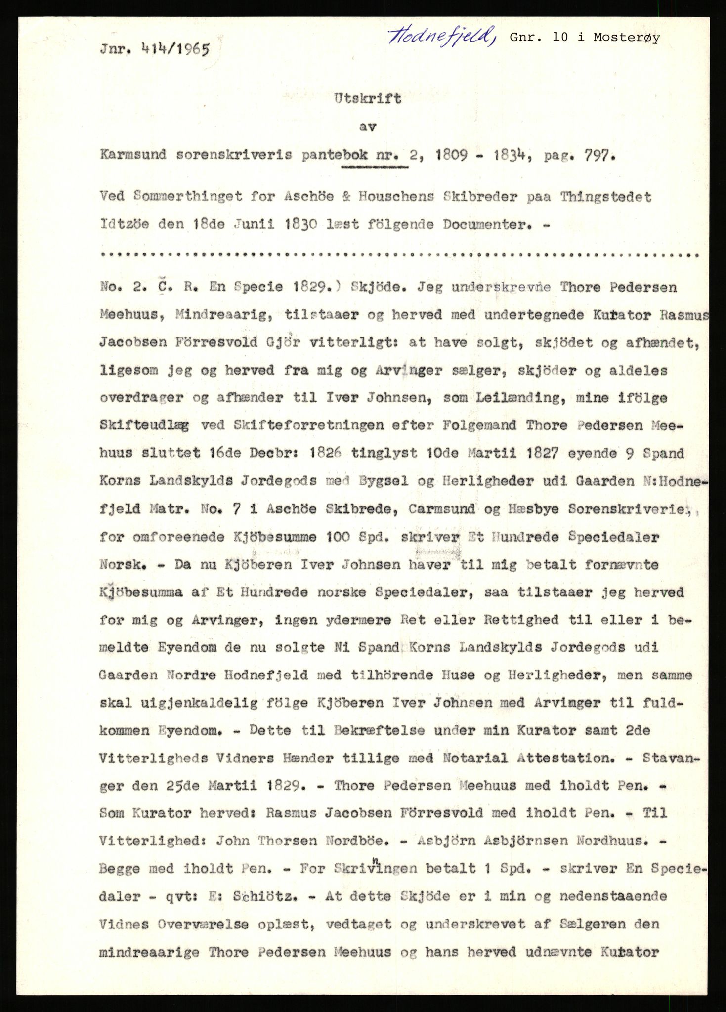 Statsarkivet i Stavanger, AV/SAST-A-101971/03/Y/Yj/L0038: Avskrifter sortert etter gårdsnavn: Hodne - Holte, 1750-1930, p. 52
