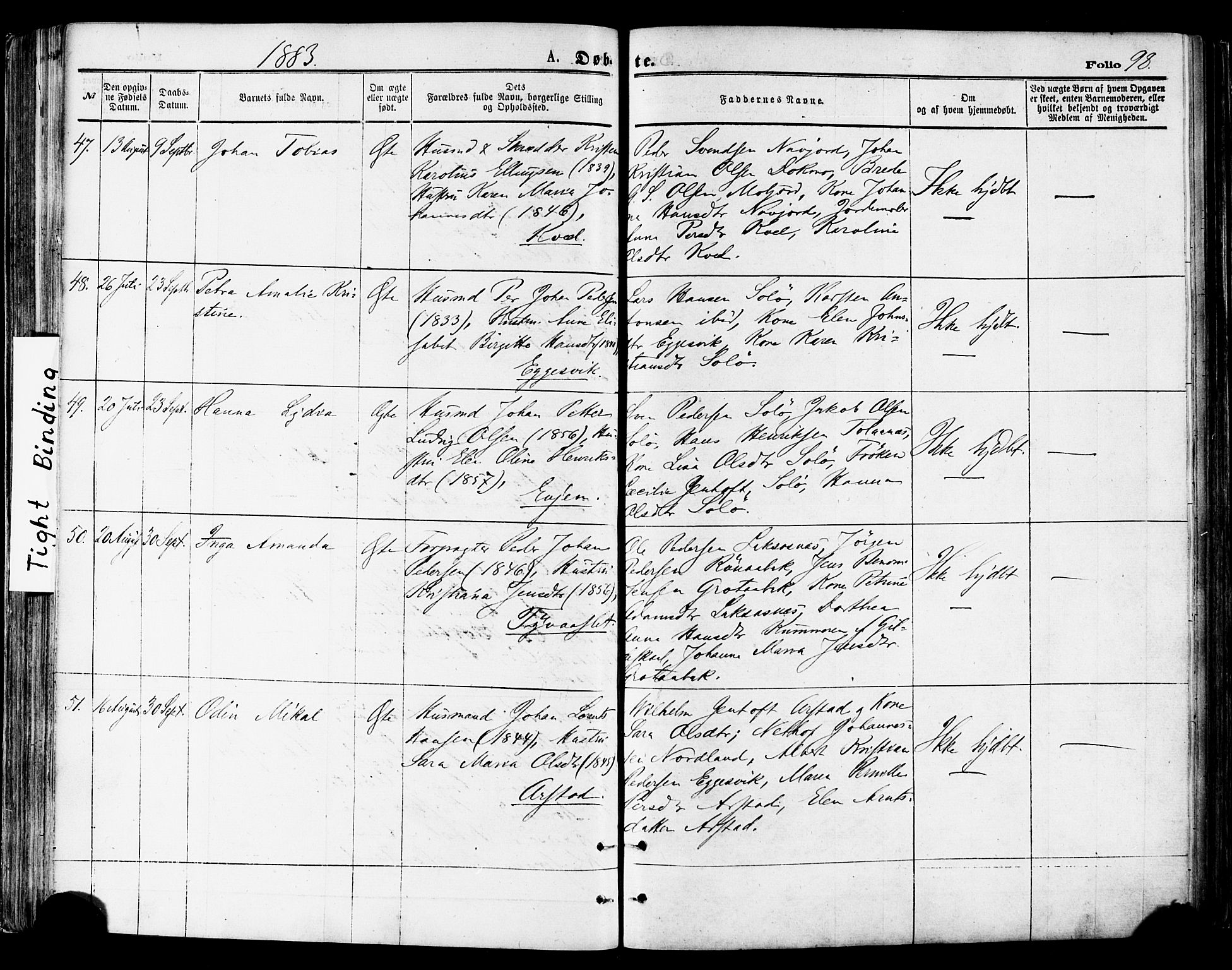 Ministerialprotokoller, klokkerbøker og fødselsregistre - Nordland, AV/SAT-A-1459/846/L0645: Parish register (official) no. 846A03, 1872-1886, p. 98