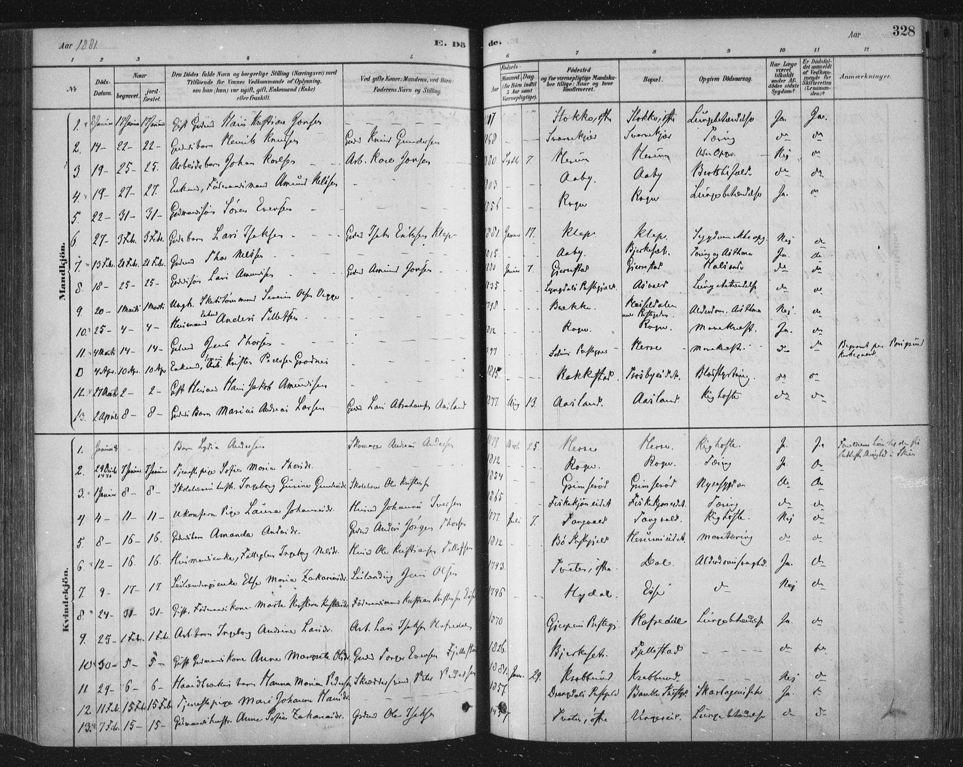 Bamble kirkebøker, SAKO/A-253/F/Fa/L0007: Parish register (official) no. I 7, 1878-1888, p. 328