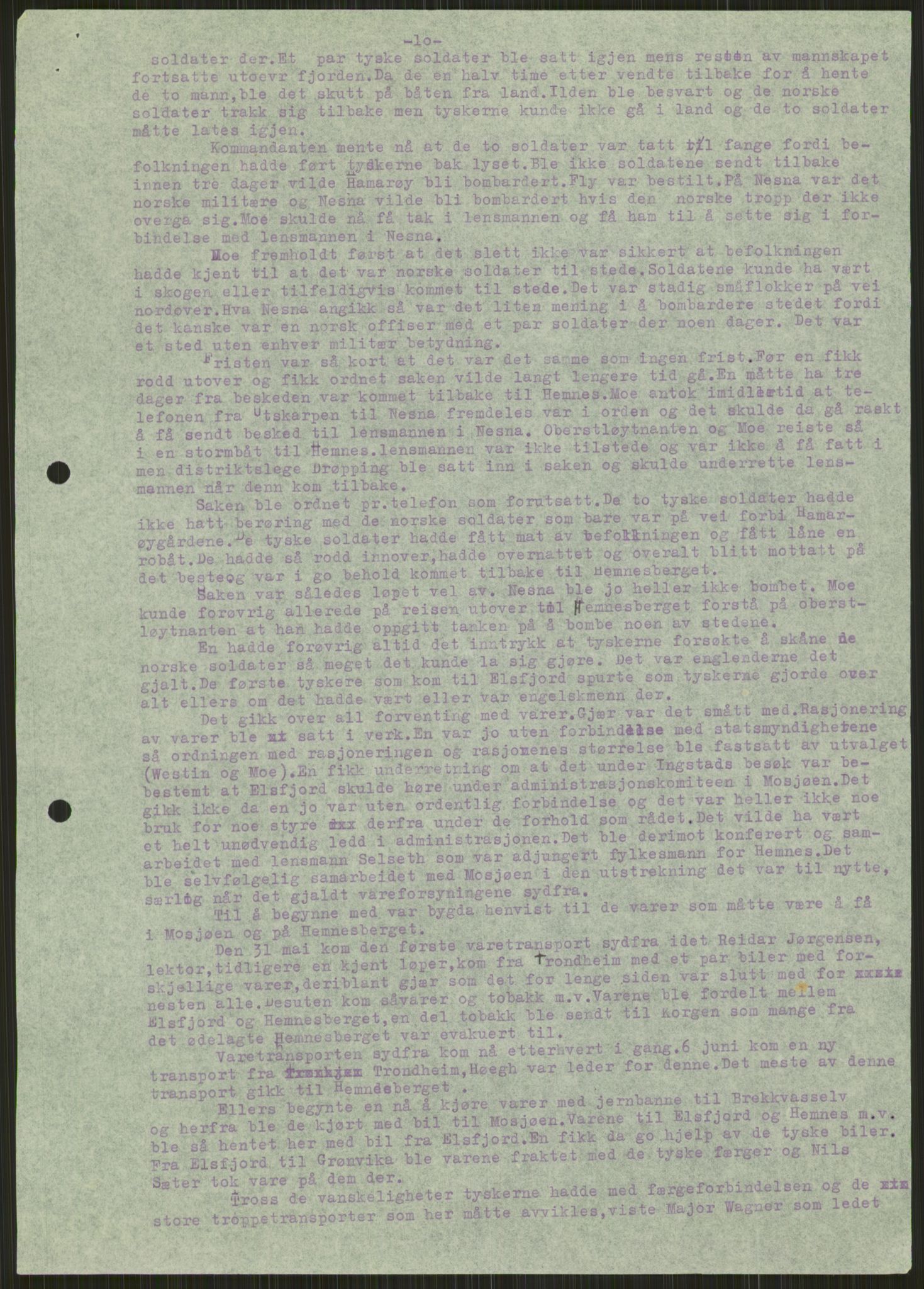 Forsvaret, Forsvarets krigshistoriske avdeling, AV/RA-RAFA-2017/Y/Ya/L0017: II-C-11-31 - Fylkesmenn.  Rapporter om krigsbegivenhetene 1940., 1940, p. 129