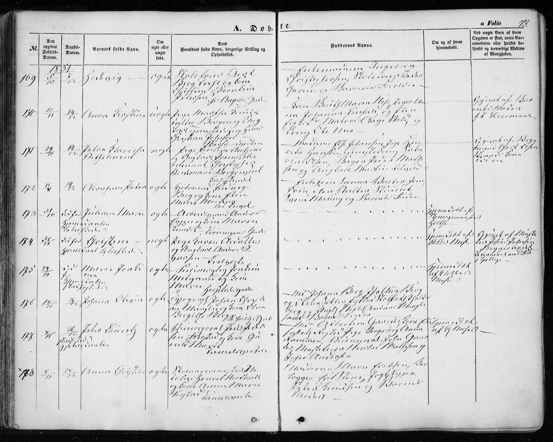 Ministerialprotokoller, klokkerbøker og fødselsregistre - Sør-Trøndelag, SAT/A-1456/601/L0051: Parish register (official) no. 601A19, 1848-1857, p. 73