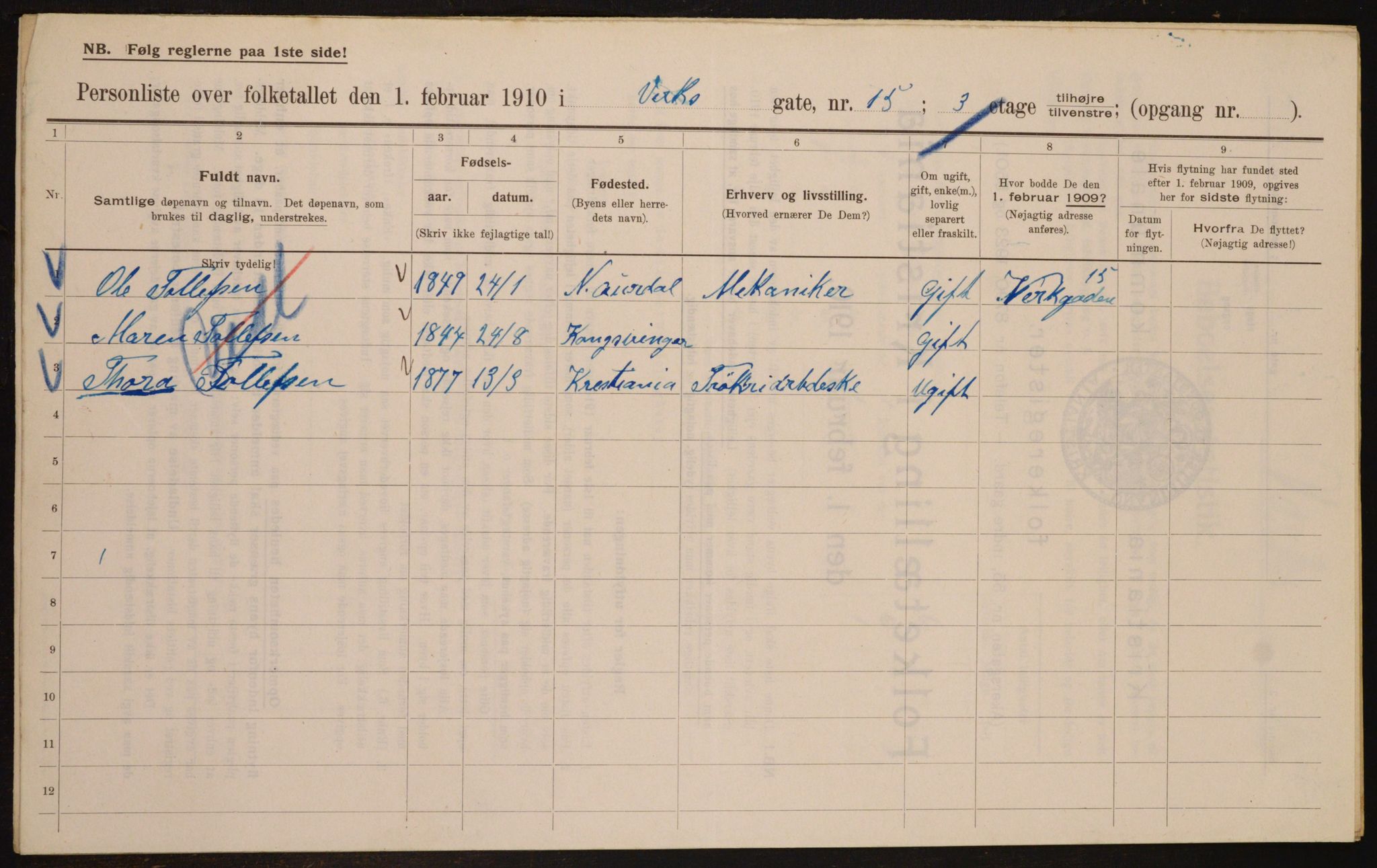 OBA, Municipal Census 1910 for Kristiania, 1910, p. 115625