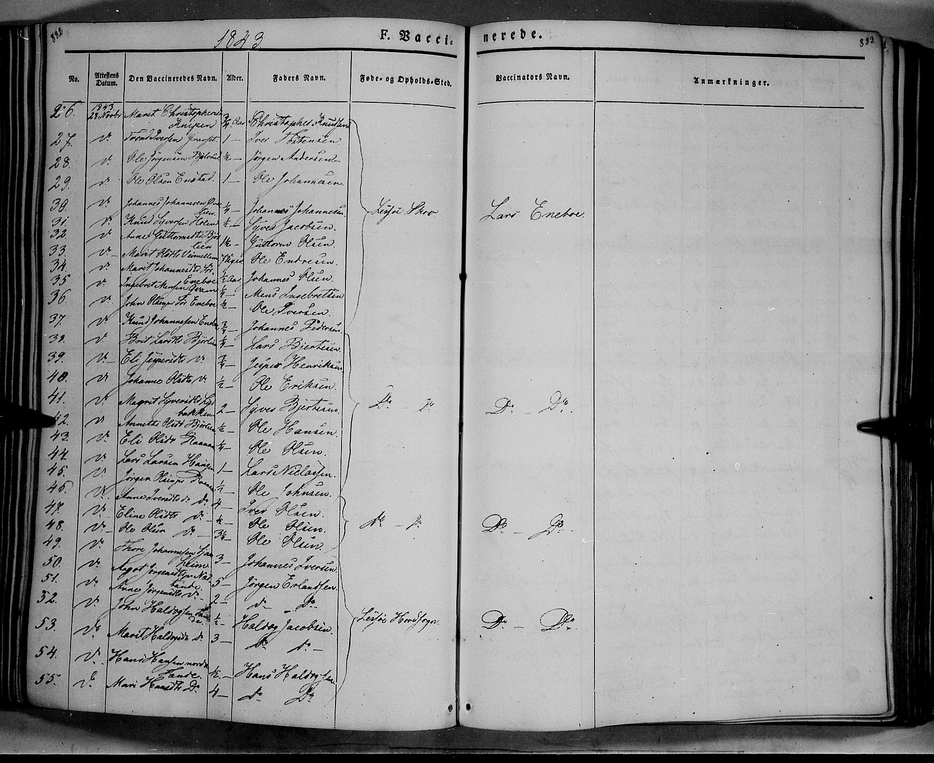 Lesja prestekontor, SAH/PREST-068/H/Ha/Haa/L0006: Parish register (official) no. 6B, 1843-1854, p. 882-883