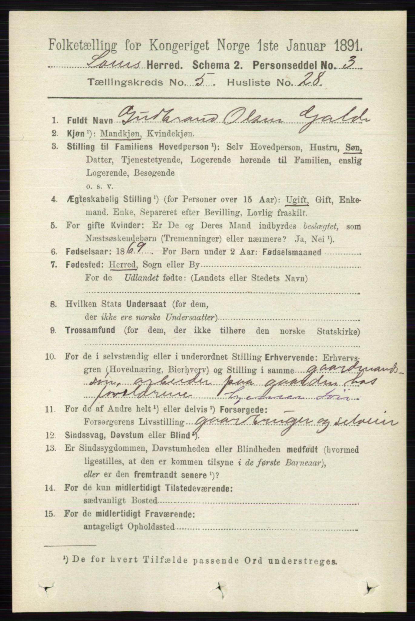 RA, 1891 census for 0514 Lom, 1891, p. 2019