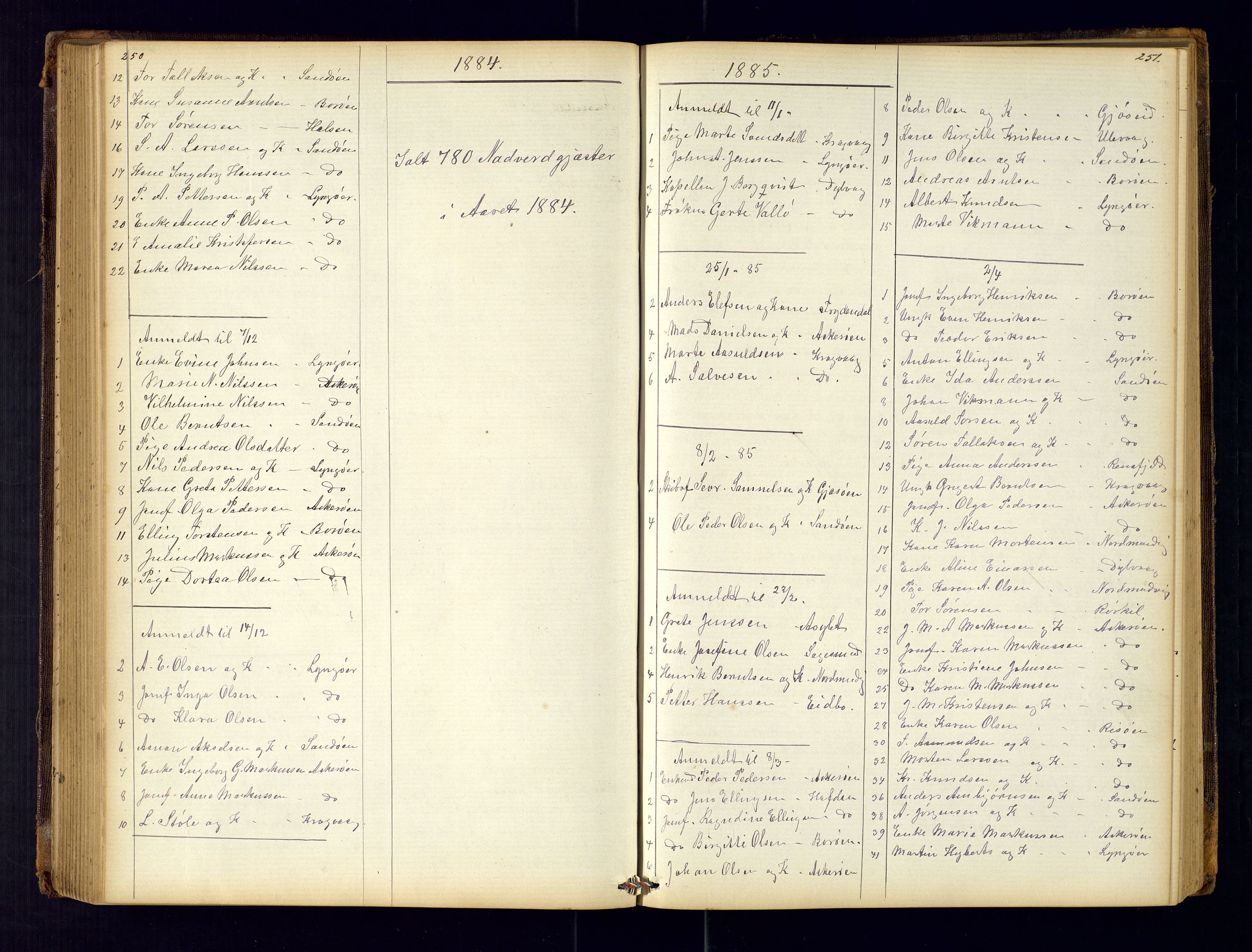 Dypvåg sokneprestkontor, AV/SAK-1111-0007/F/Fc/Fca/L0004: Communicants register no. C-4, 1864-1962, p. 250-251