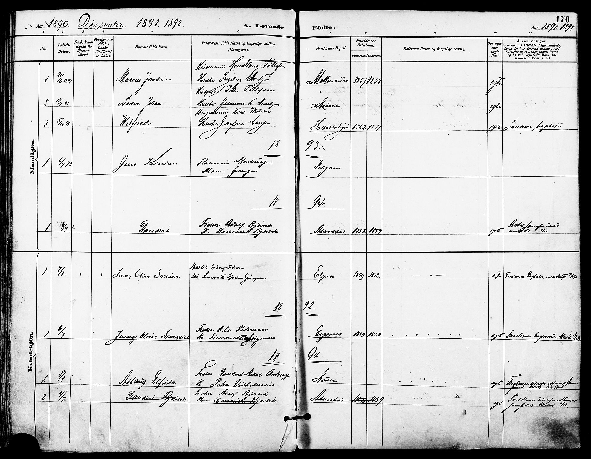 Trondenes sokneprestkontor, SATØ/S-1319/H/Ha/L0016kirke: Parish register (official) no. 16, 1890-1898, p. 170