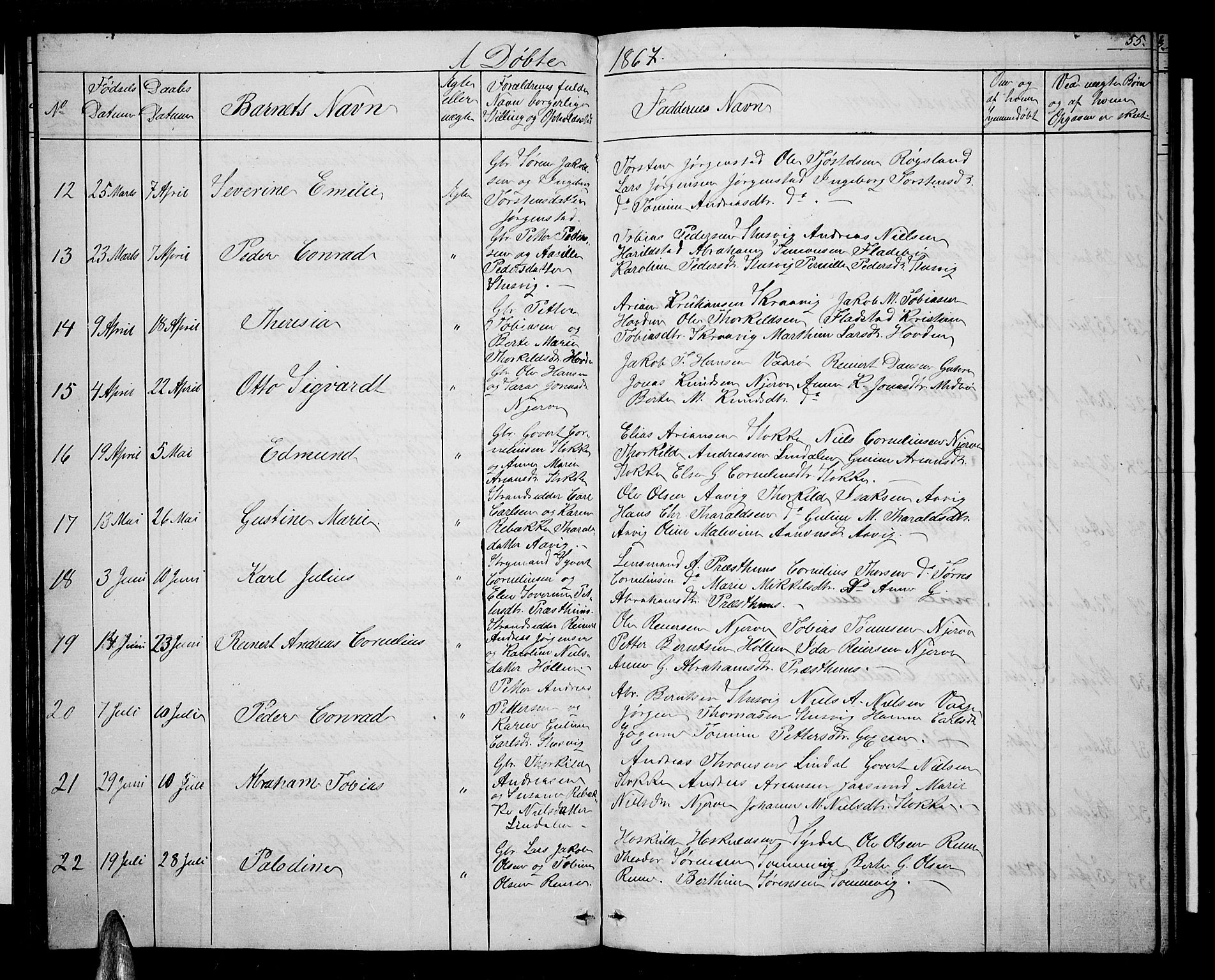 Sør-Audnedal sokneprestkontor, SAK/1111-0039/F/Fb/Fba/L0002: Parish register (copy) no. B 2, 1853-1878, p. 55