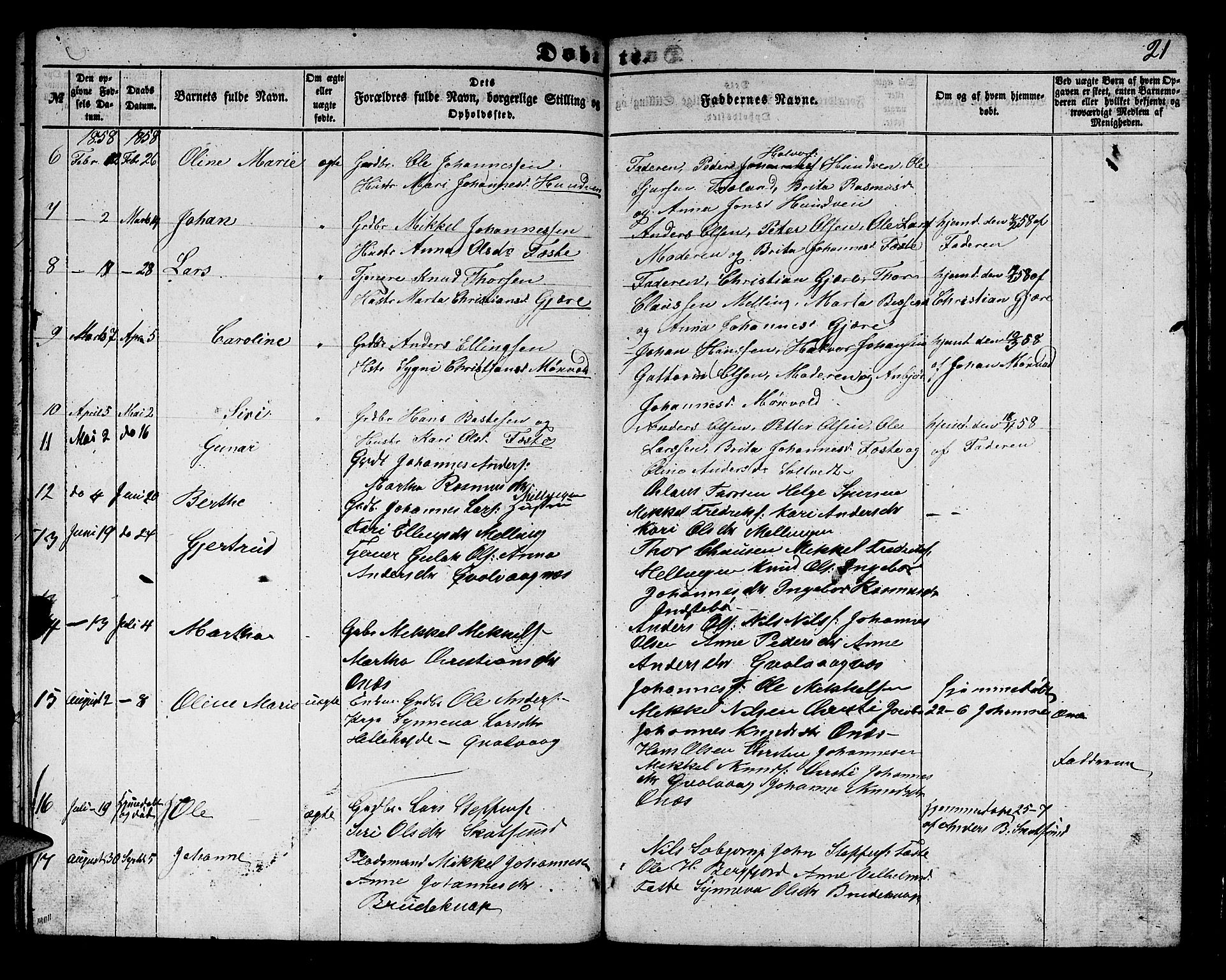 Alversund Sokneprestembete, SAB/A-73901/H/Ha/Hab: Parish register (copy) no. B 1, 1852-1865, p. 21