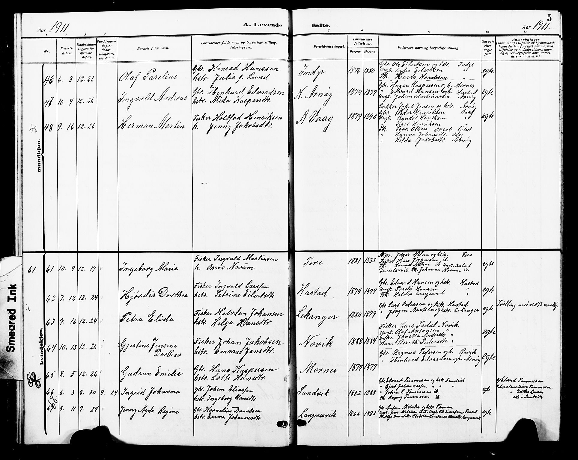 Ministerialprotokoller, klokkerbøker og fødselsregistre - Nordland, AV/SAT-A-1459/805/L0110: Parish register (copy) no. 805C06, 1909-1924, p. 5