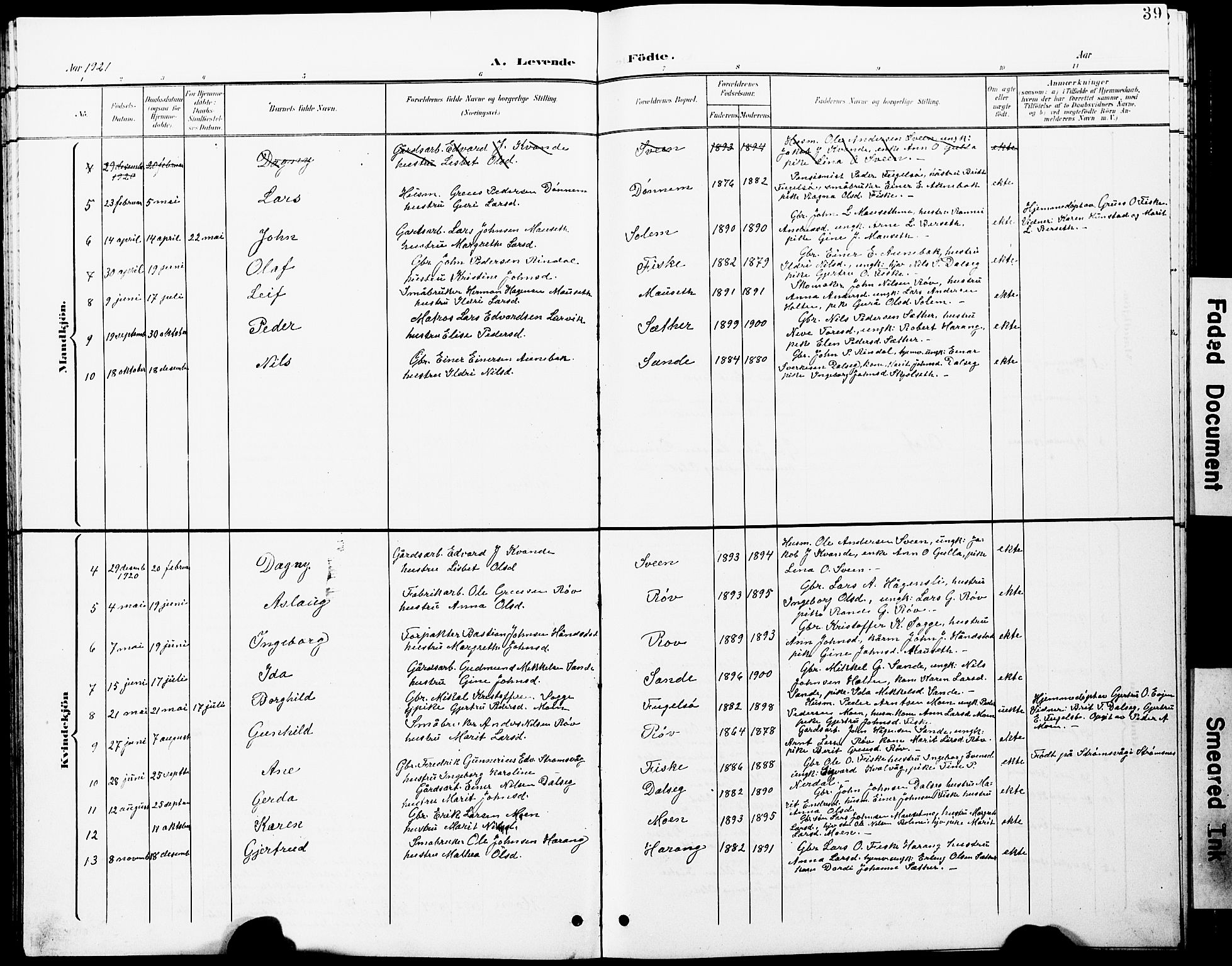Ministerialprotokoller, klokkerbøker og fødselsregistre - Møre og Romsdal, AV/SAT-A-1454/597/L1065: Parish register (copy) no. 597C02, 1899-1930, p. 39