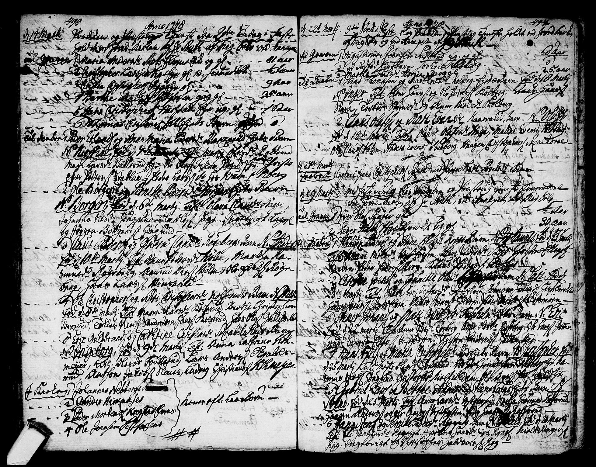 Eiker kirkebøker, SAKO/A-4/F/Fa/L0008: Parish register (official) no. I 8, 1764-1788, p. 493-494