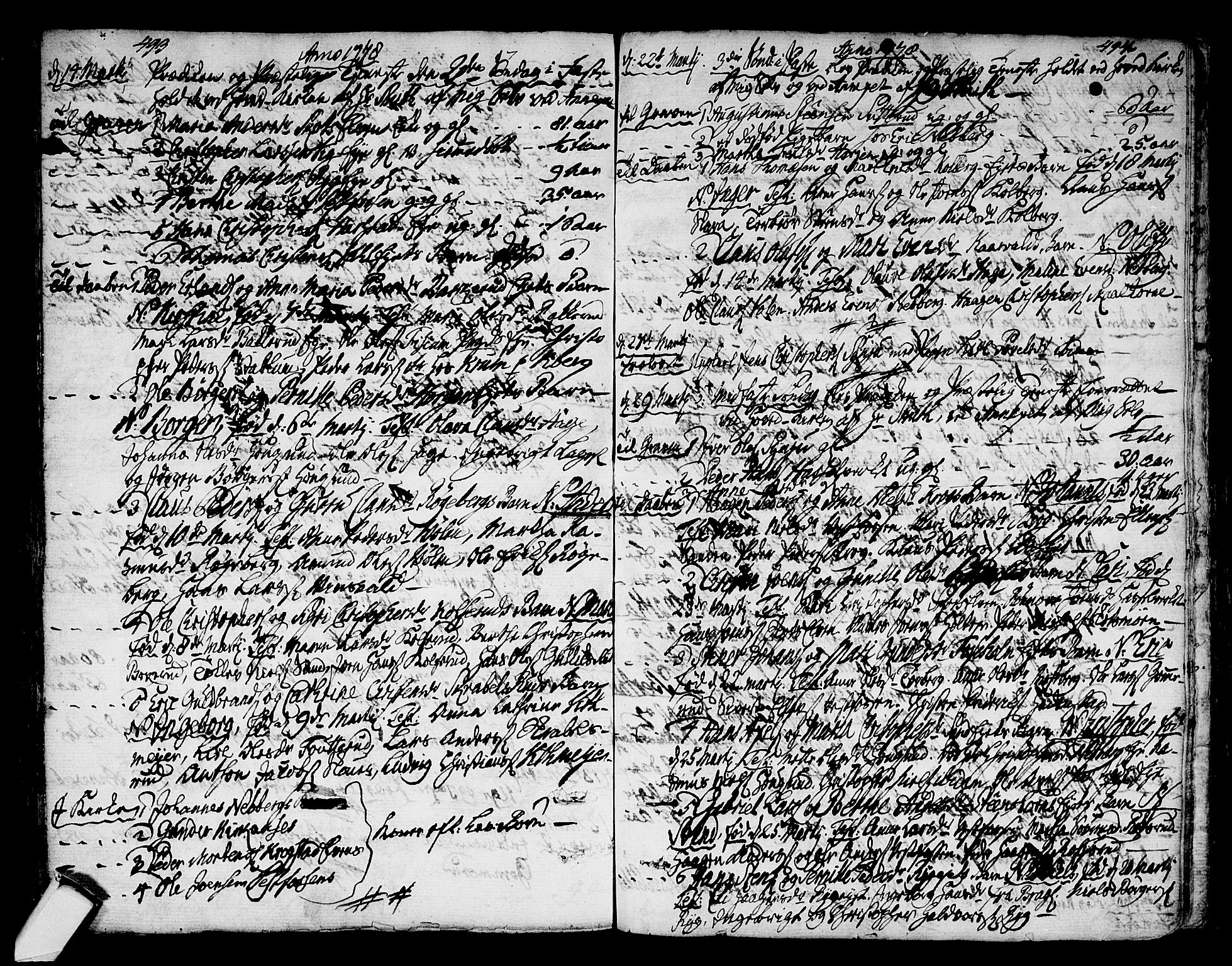 Eiker kirkebøker, AV/SAKO-A-4/F/Fa/L0008: Parish register (official) no. I 8, 1764-1788, p. 493-494