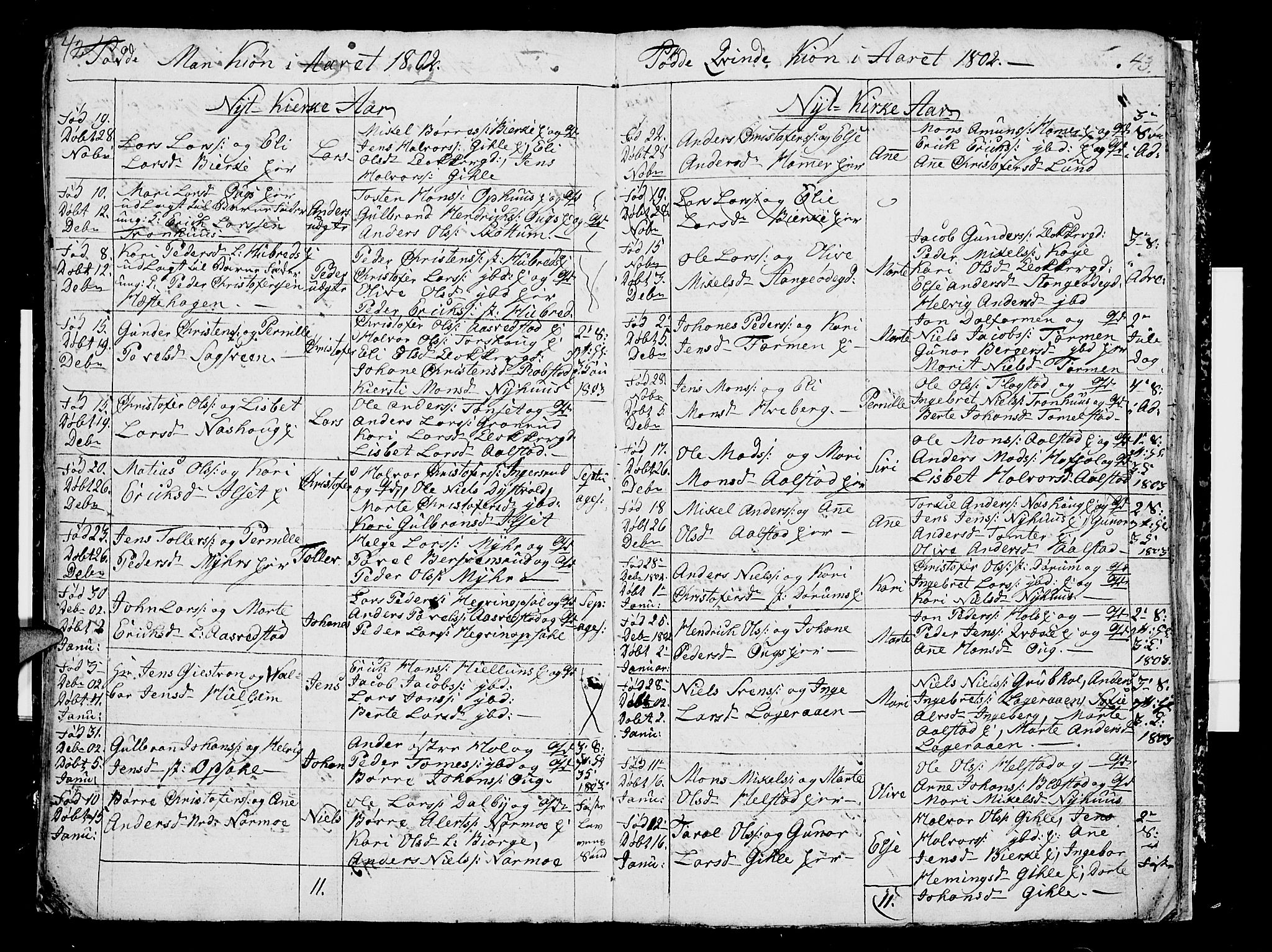 Vang prestekontor, Hedmark, SAH/PREST-008/H/Ha/Hab/L0002: Parish register (copy) no. 2, 1797-1803, p. 42-43