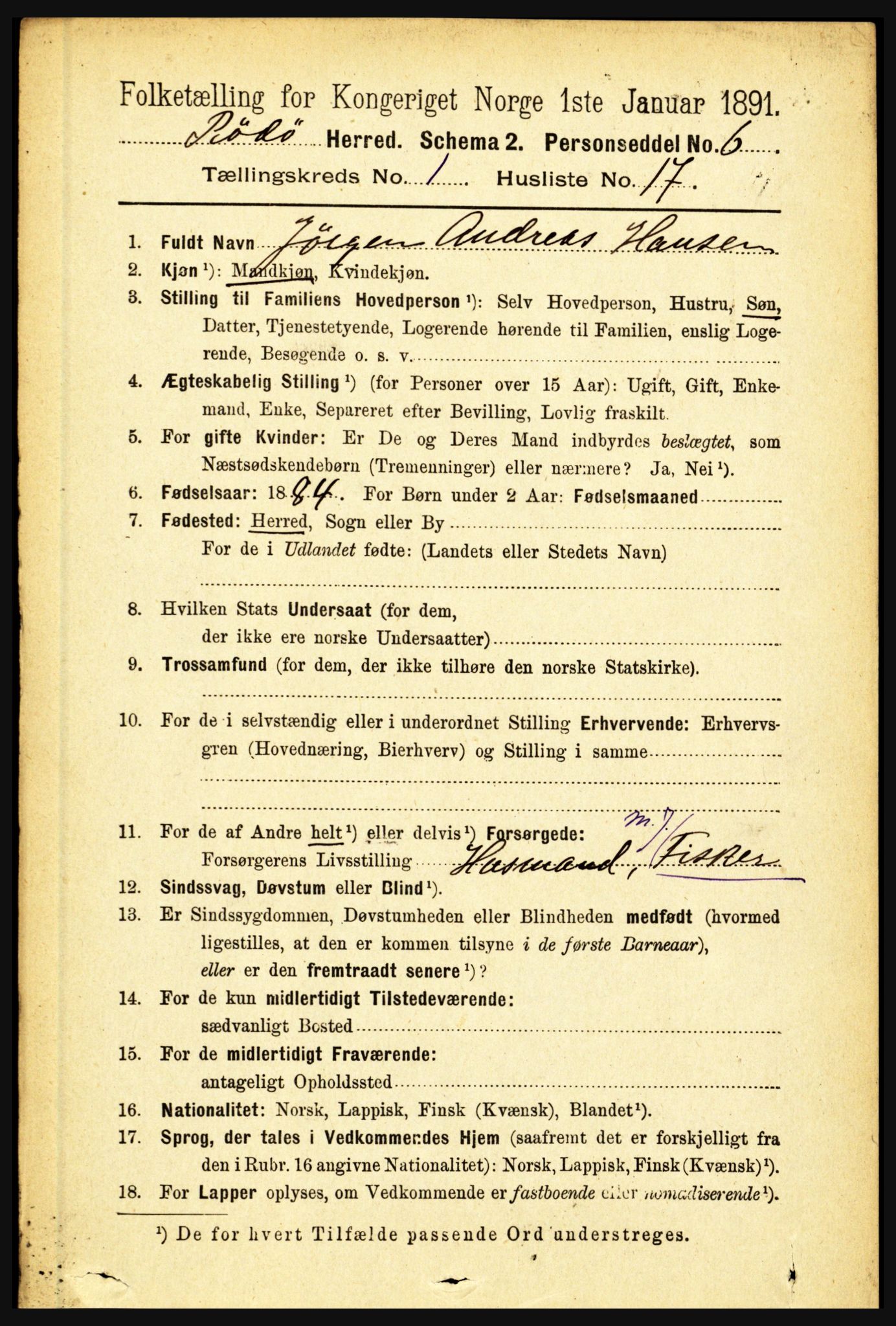 RA, 1891 census for 1836 Rødøy, 1891, p. 149