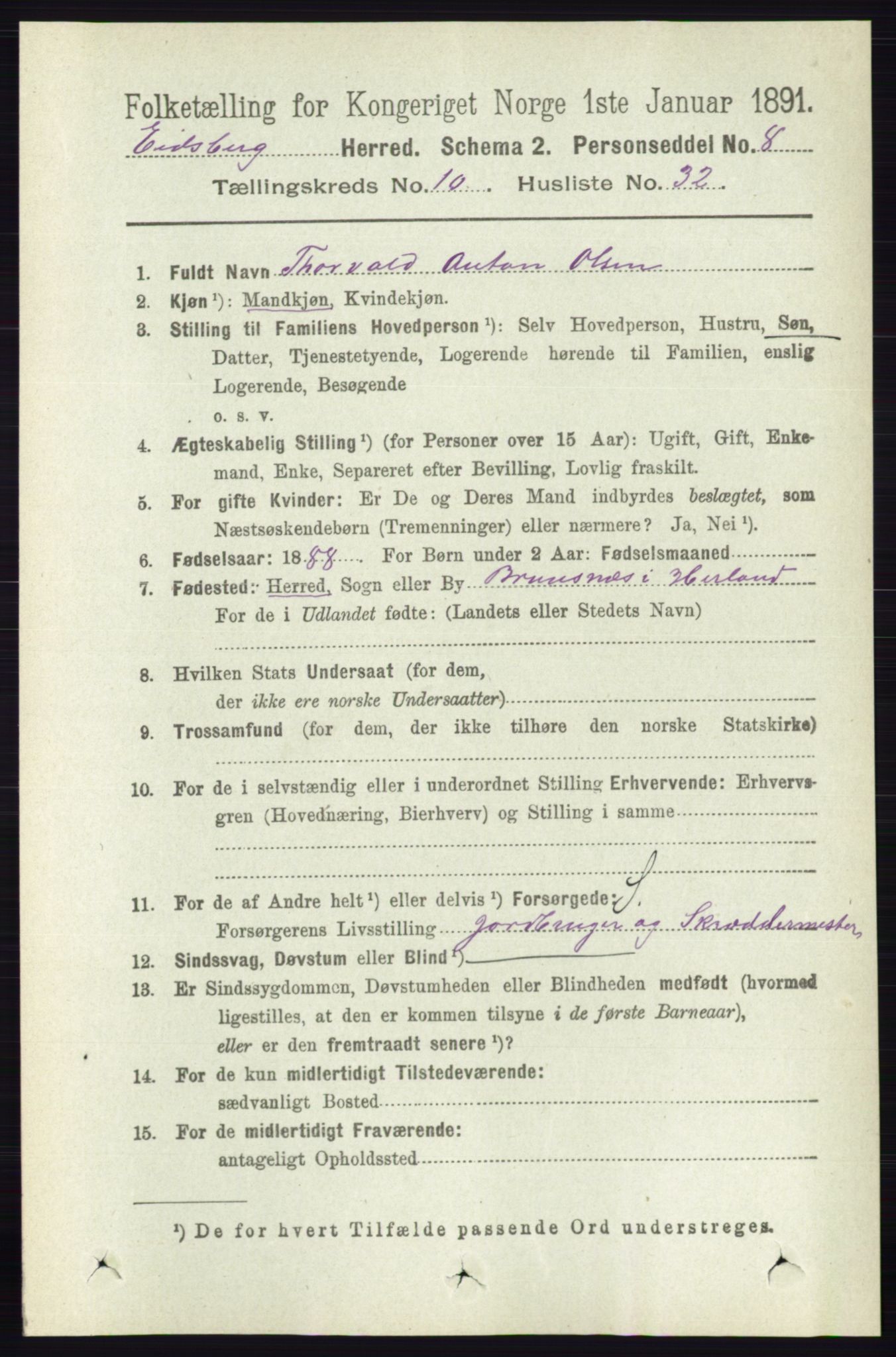 RA, 1891 census for 0125 Eidsberg, 1891, p. 5861