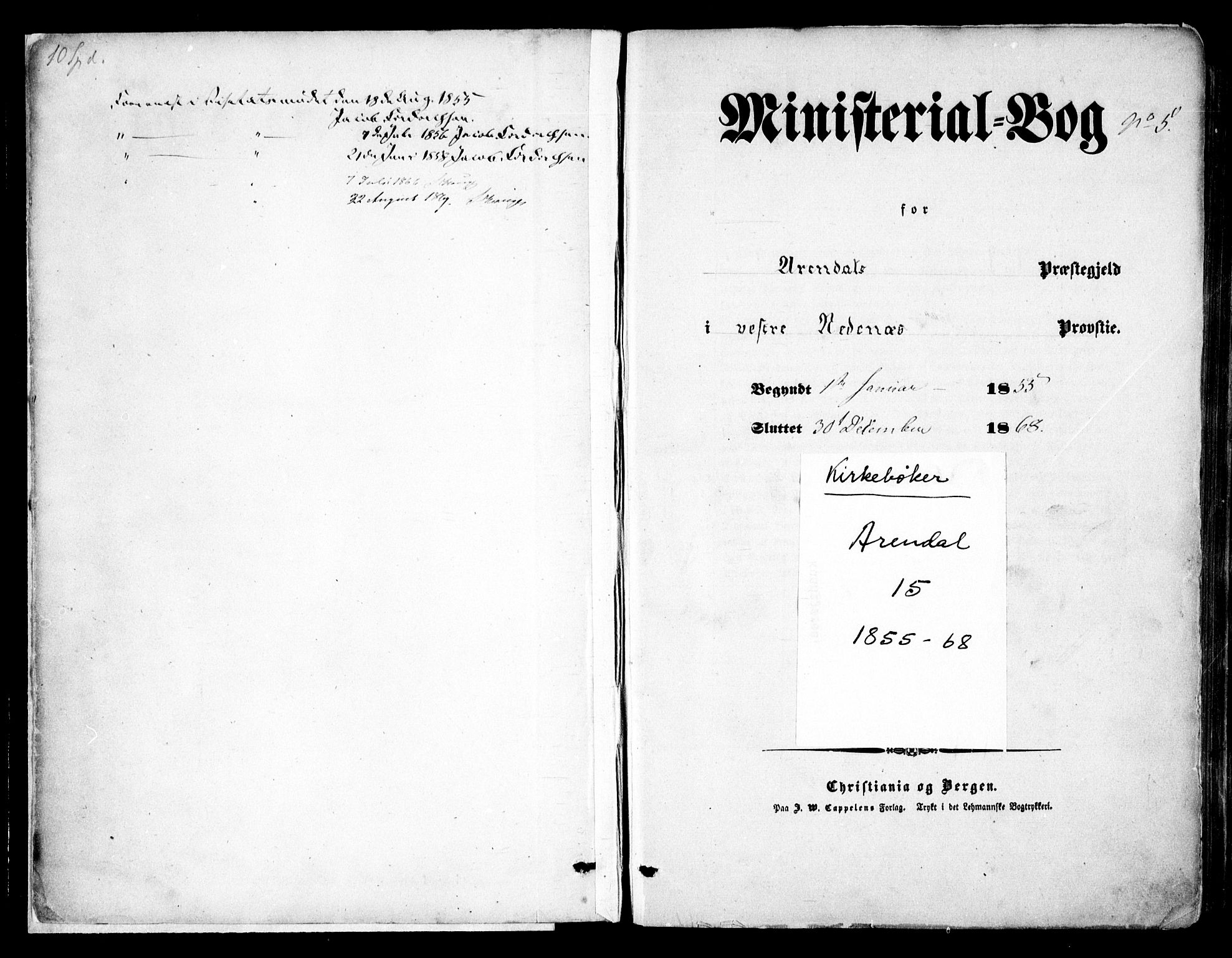 Arendal sokneprestkontor, Trefoldighet, AV/SAK-1111-0040/F/Fa/L0006: Parish register (official) no. A 6, 1855-1868