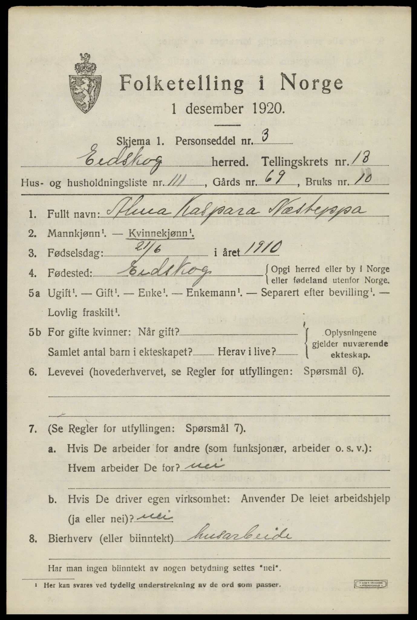 SAH, 1920 census for Eidskog, 1920, p. 13301