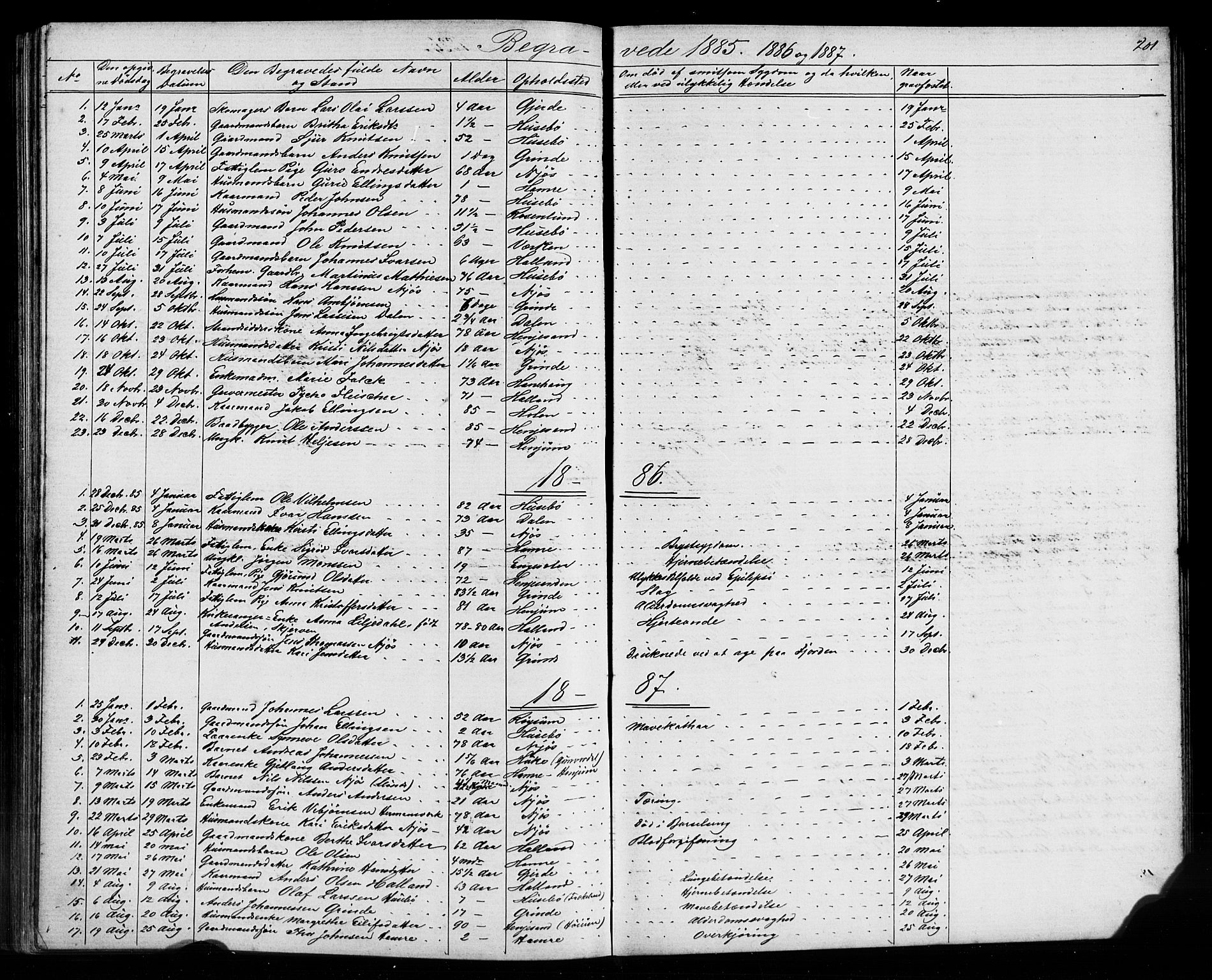 Leikanger sokneprestembete, SAB/A-81001: Parish register (copy) no. A 1, 1873-1916, p. 201