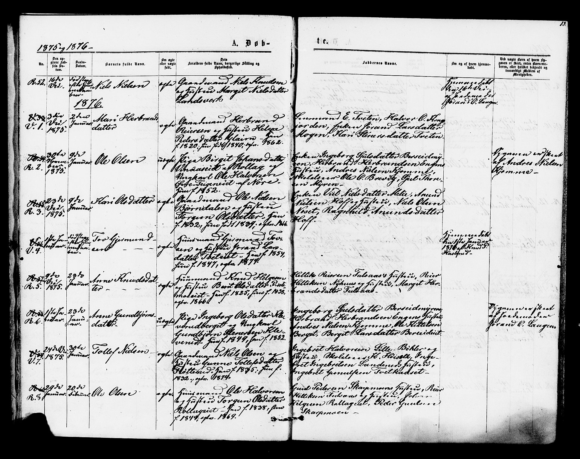 Rollag kirkebøker, SAKO/A-240/F/Fa/L0010: Parish register (official) no. I 10, 1874-1877, p. 13