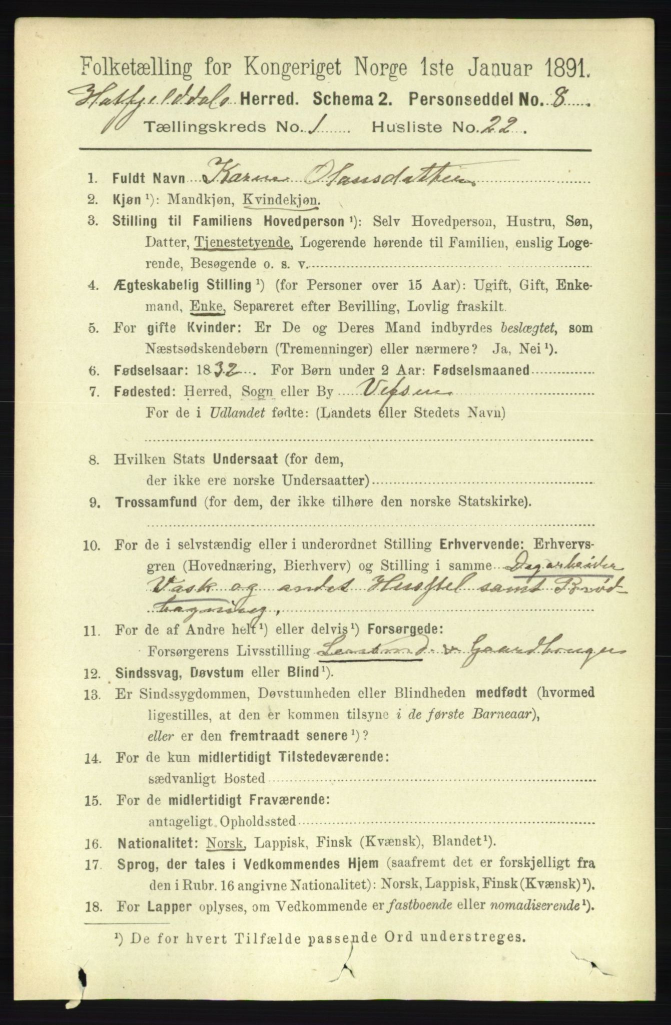 RA, 1891 census for 1826 Hattfjelldal, 1891, p. 241