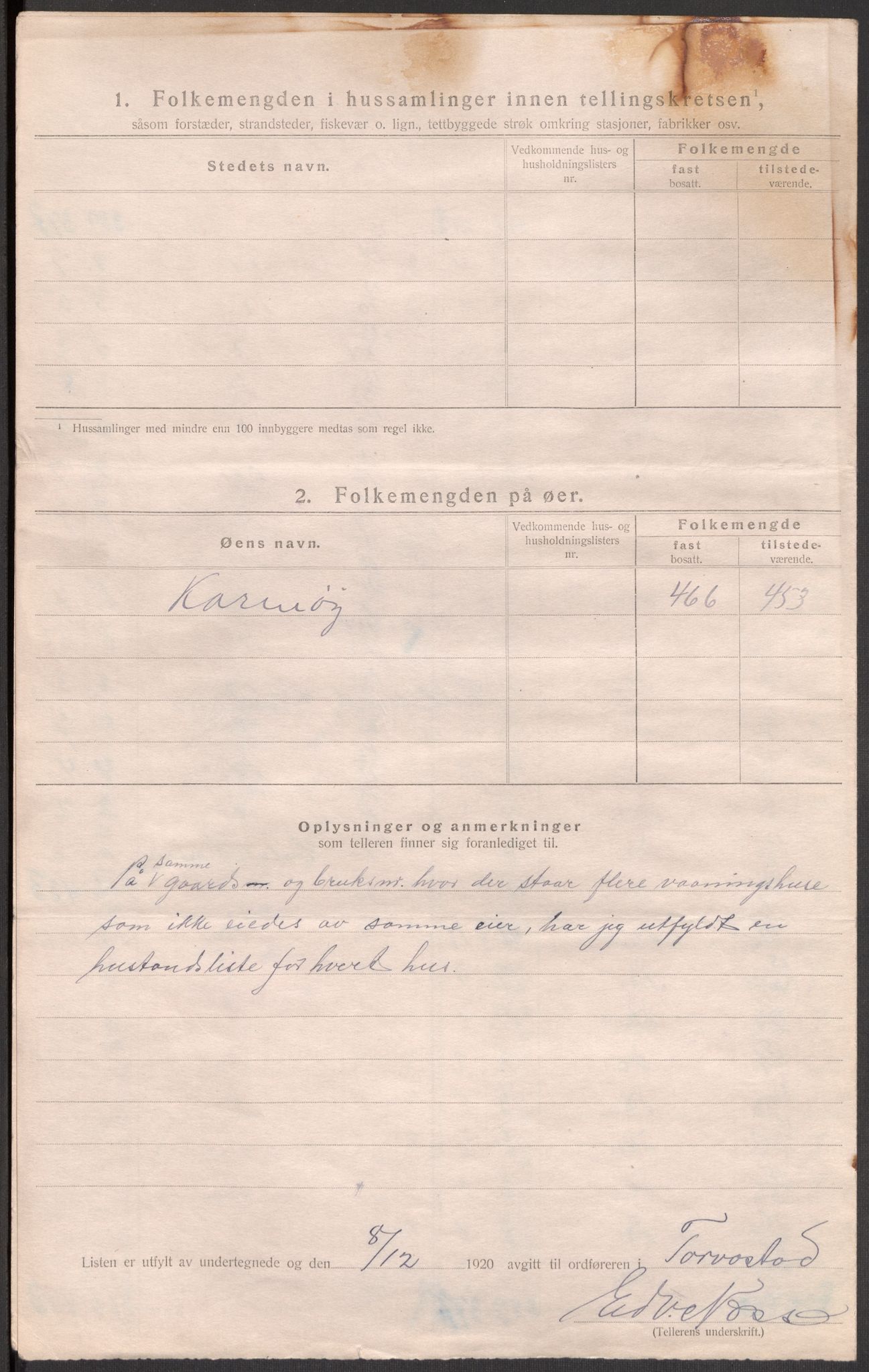 SAST, 1920 census for Torvastad, 1920, p. 14