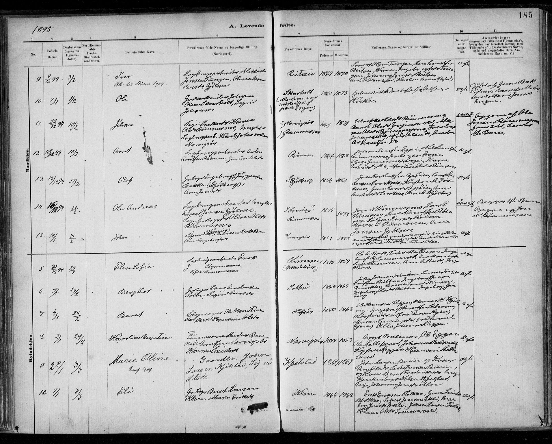 Ministerialprotokoller, klokkerbøker og fødselsregistre - Sør-Trøndelag, SAT/A-1456/668/L0809: Parish register (official) no. 668A09, 1881-1895, p. 185