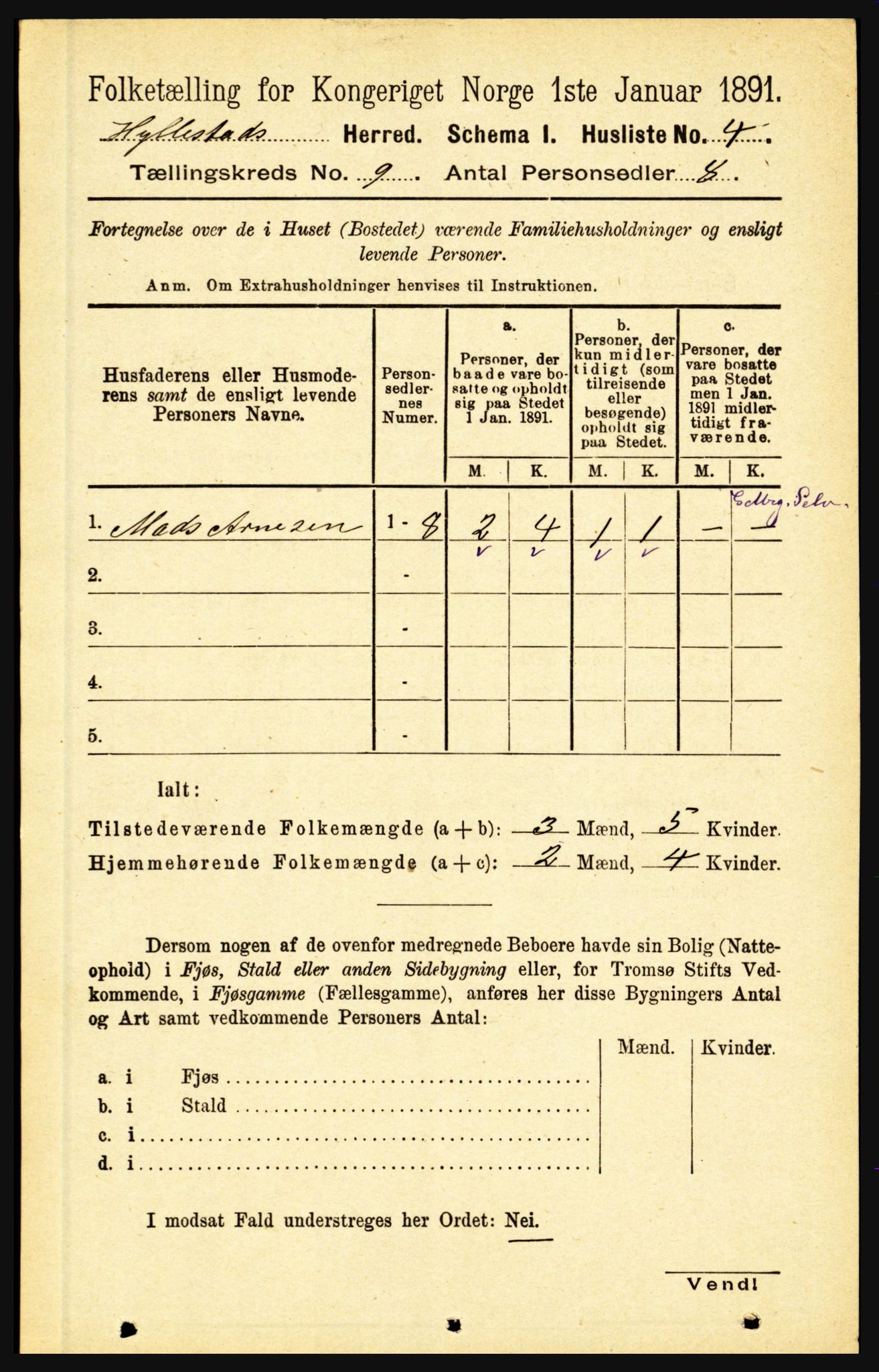 RA, 1891 census for 1413 Hyllestad, 1891, p. 1556